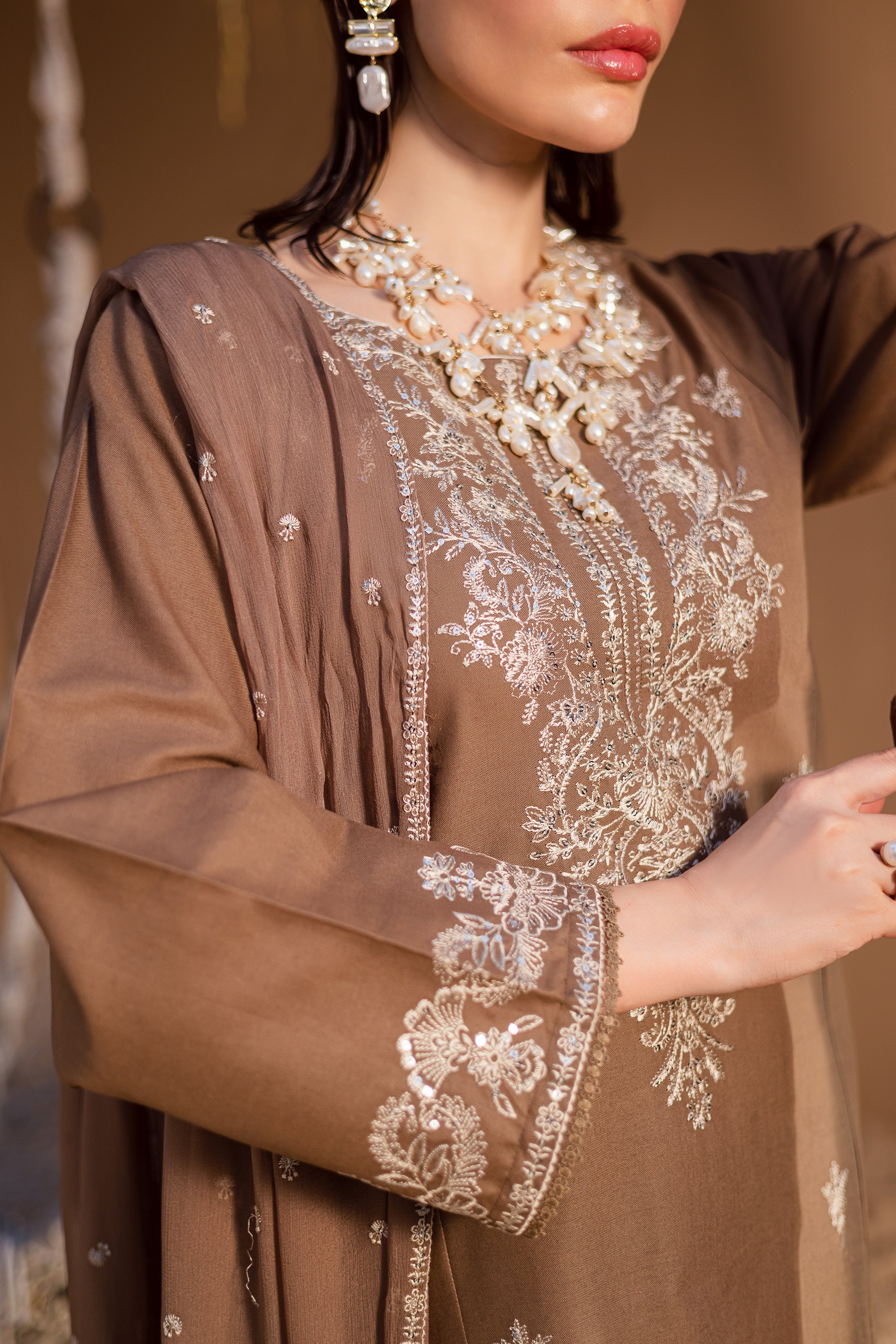 Hazel 3Pc - Embroidered Khaddar Dress - Image 8