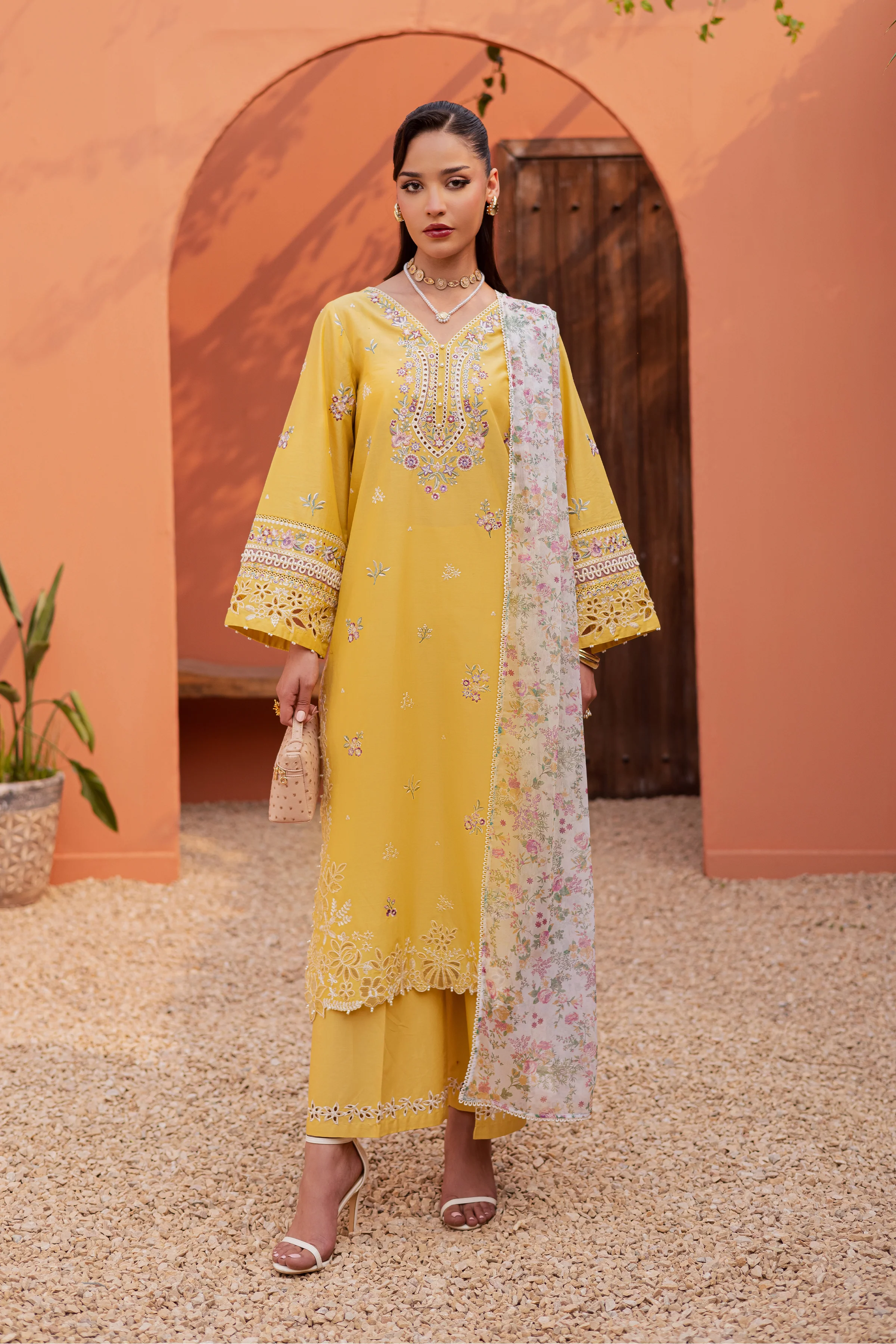 Lime Darla 3Pc - Festive Embroidered Lawn - Image 10