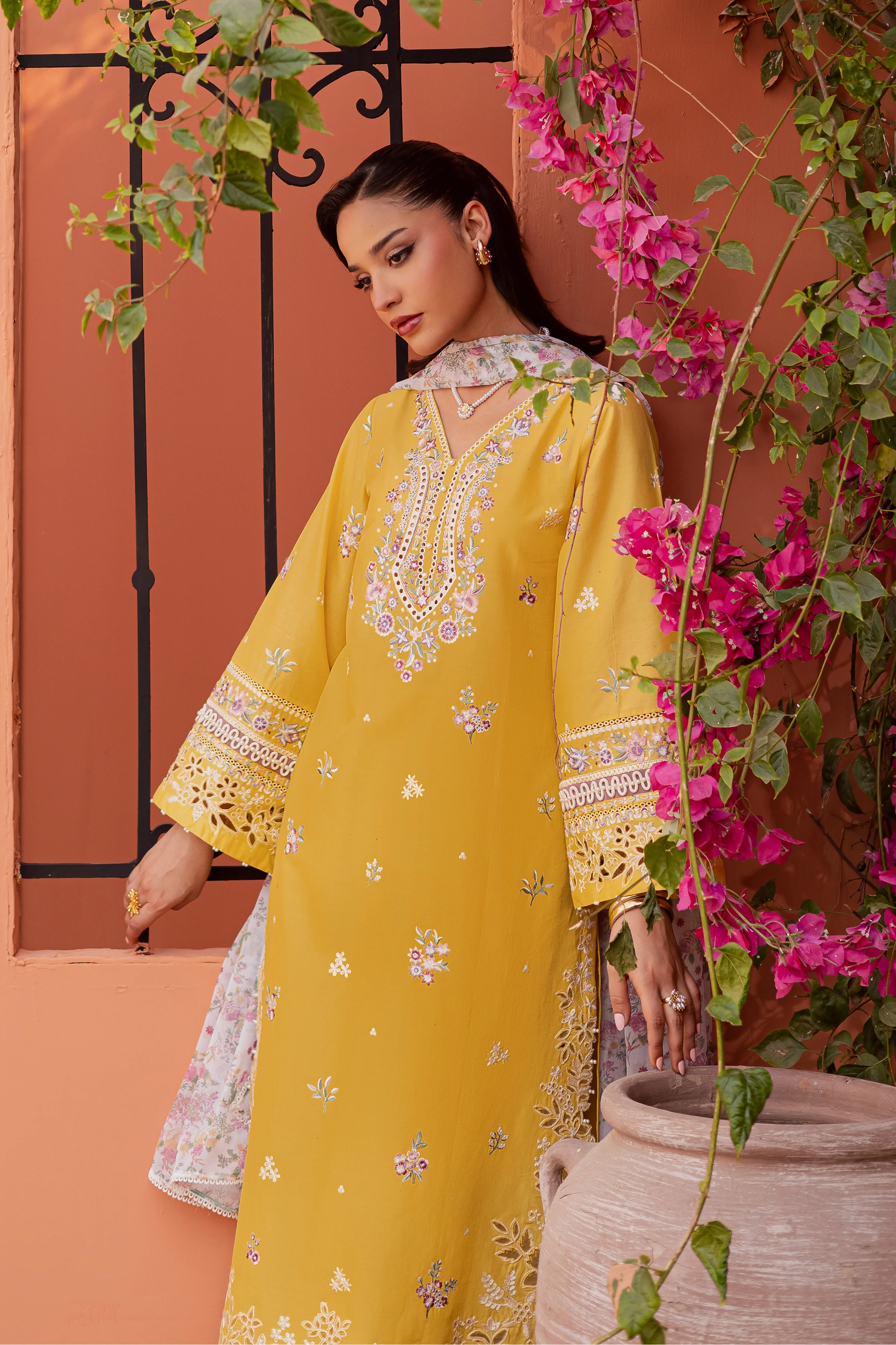 Lime Darla 3Pc - Festive Embroidered Lawn - Image 3