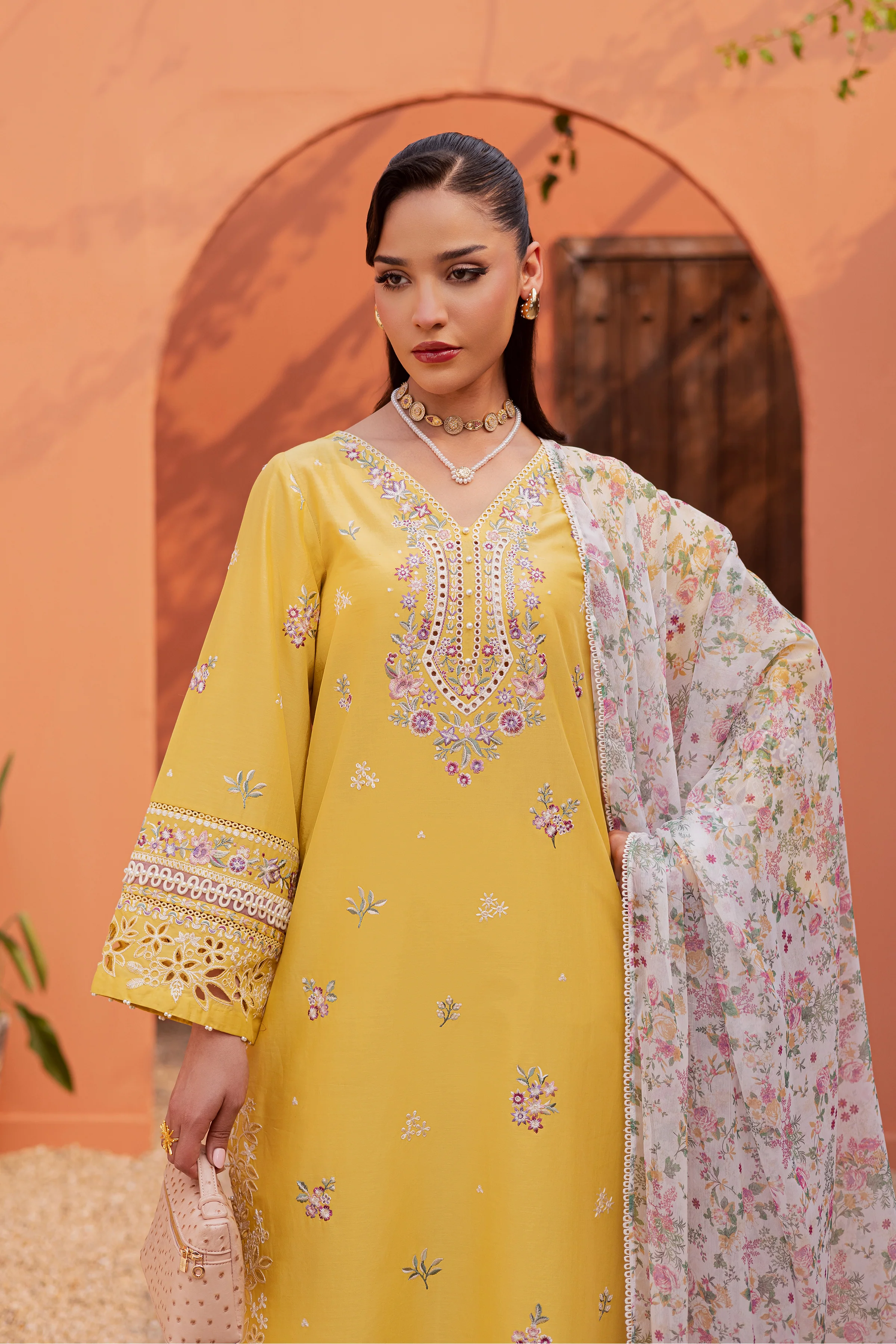 Lime Darla 3Pc - Festive Embroidered Lawn - Image 4