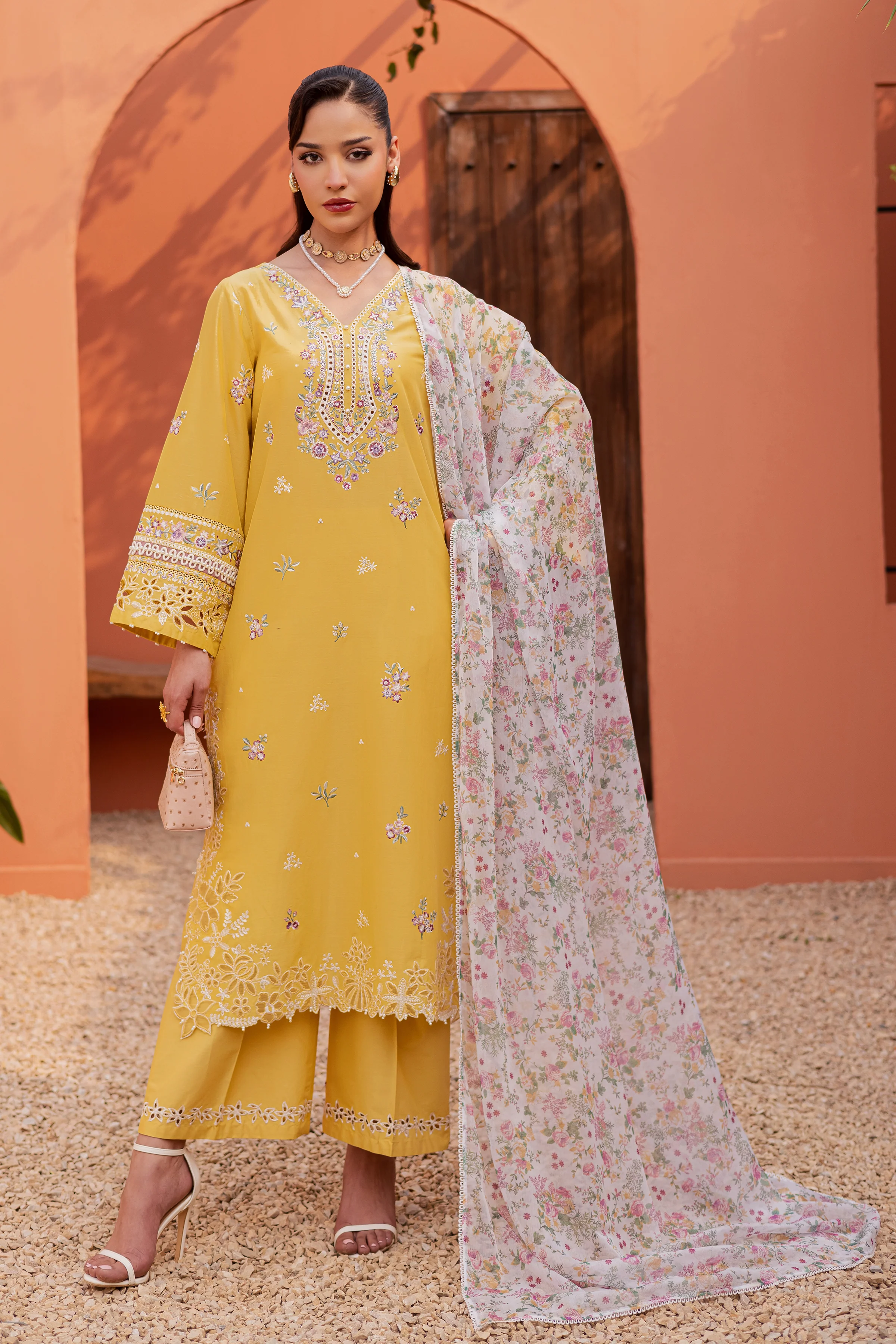 Lime Darla 3Pc - Festive Embroidered Lawn - Image 5