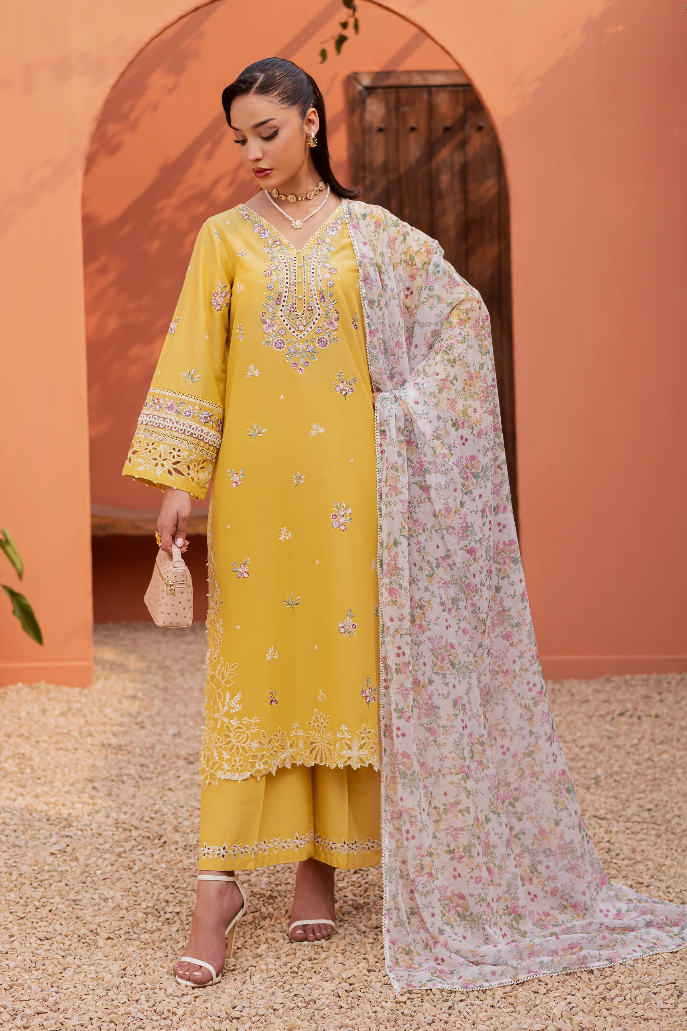 Lime Darla 3Pc - Festive Embroidered Lawn - Image 6