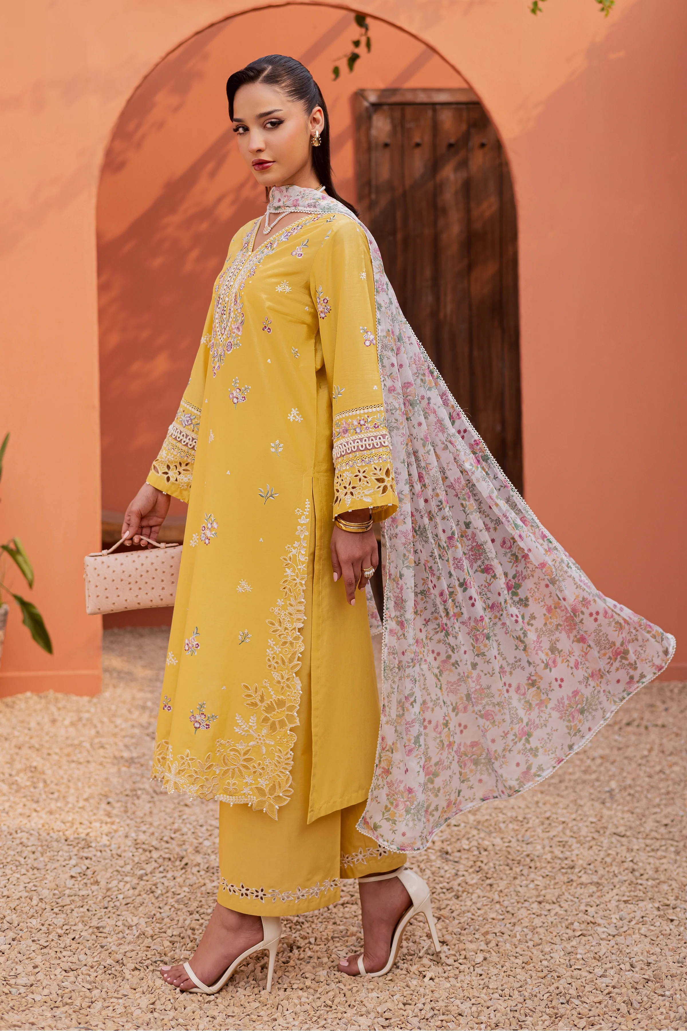 Lime Darla 3Pc - Festive Embroidered Lawn - Image 7