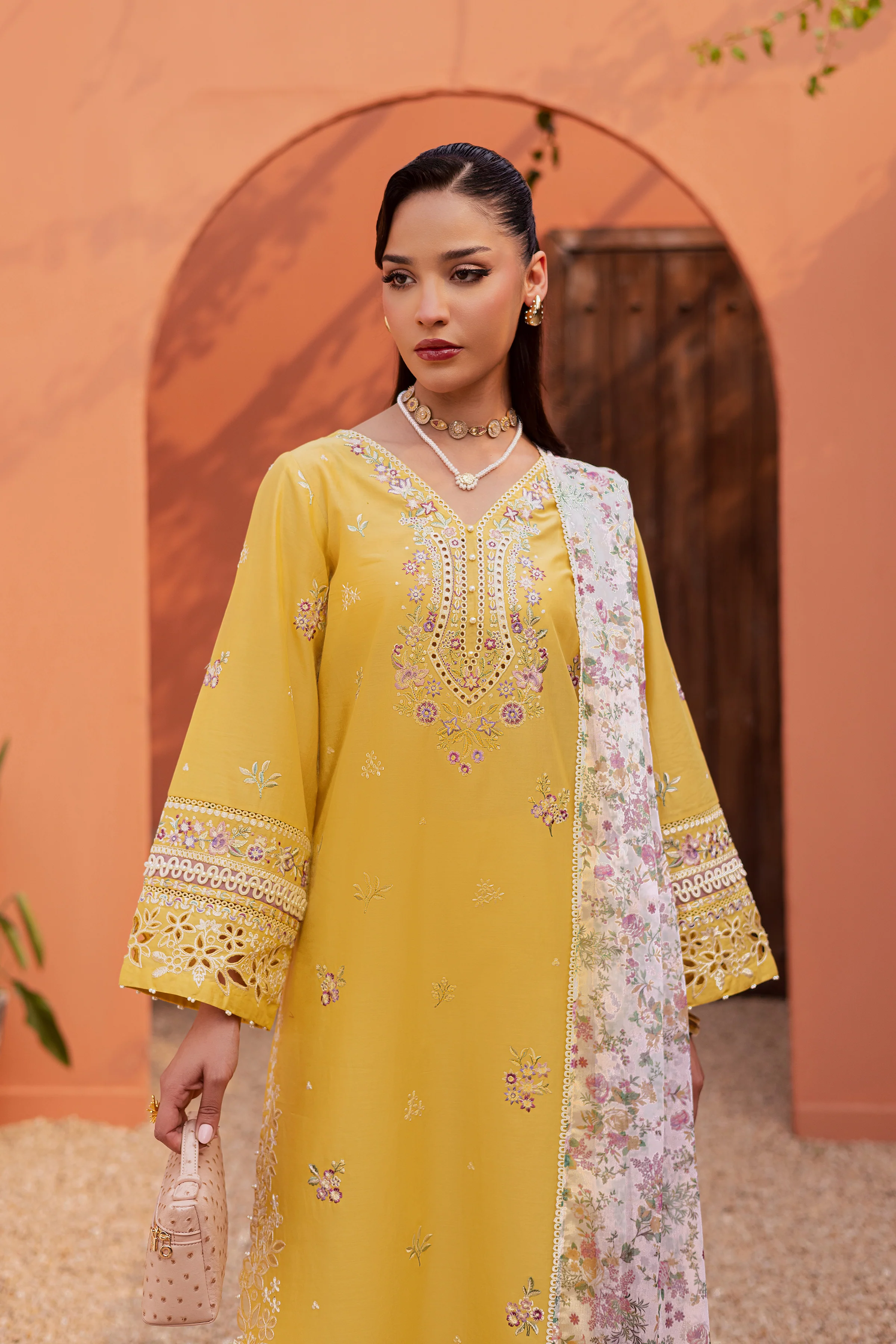 Lime Darla 3Pc - Festive Embroidered Lawn - Image 9