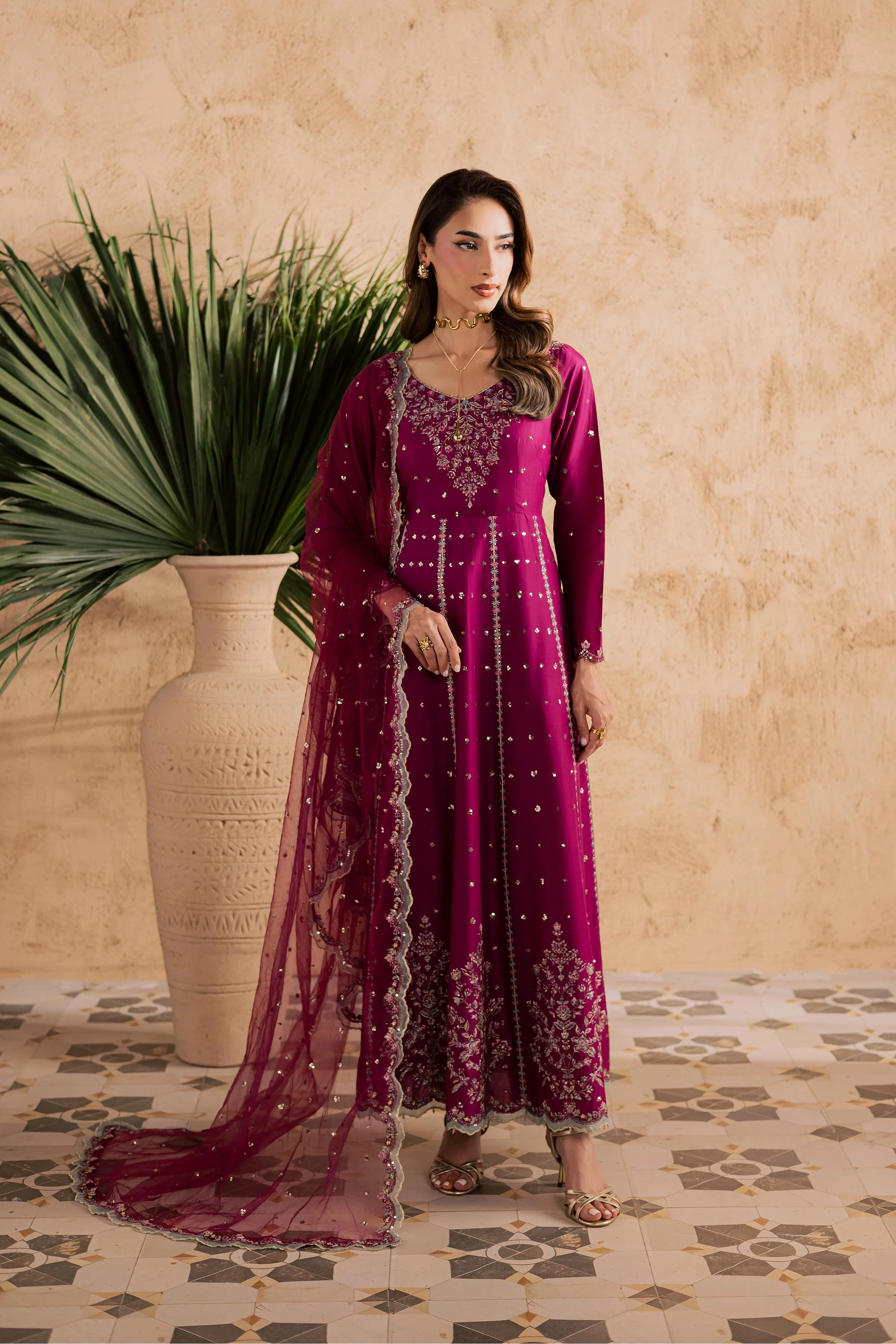 Magenta Blue 3Pc - Embroidered Festive Pret - Image 10