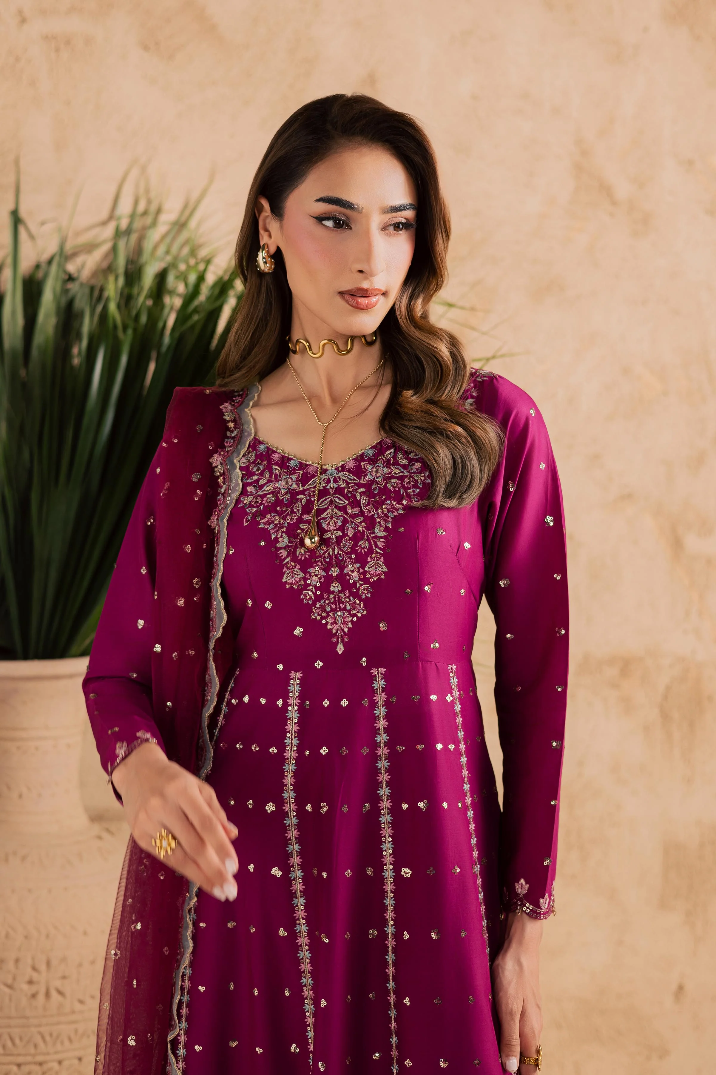 Magenta Blue 3Pc - Embroidered Festive Pret - Image 11