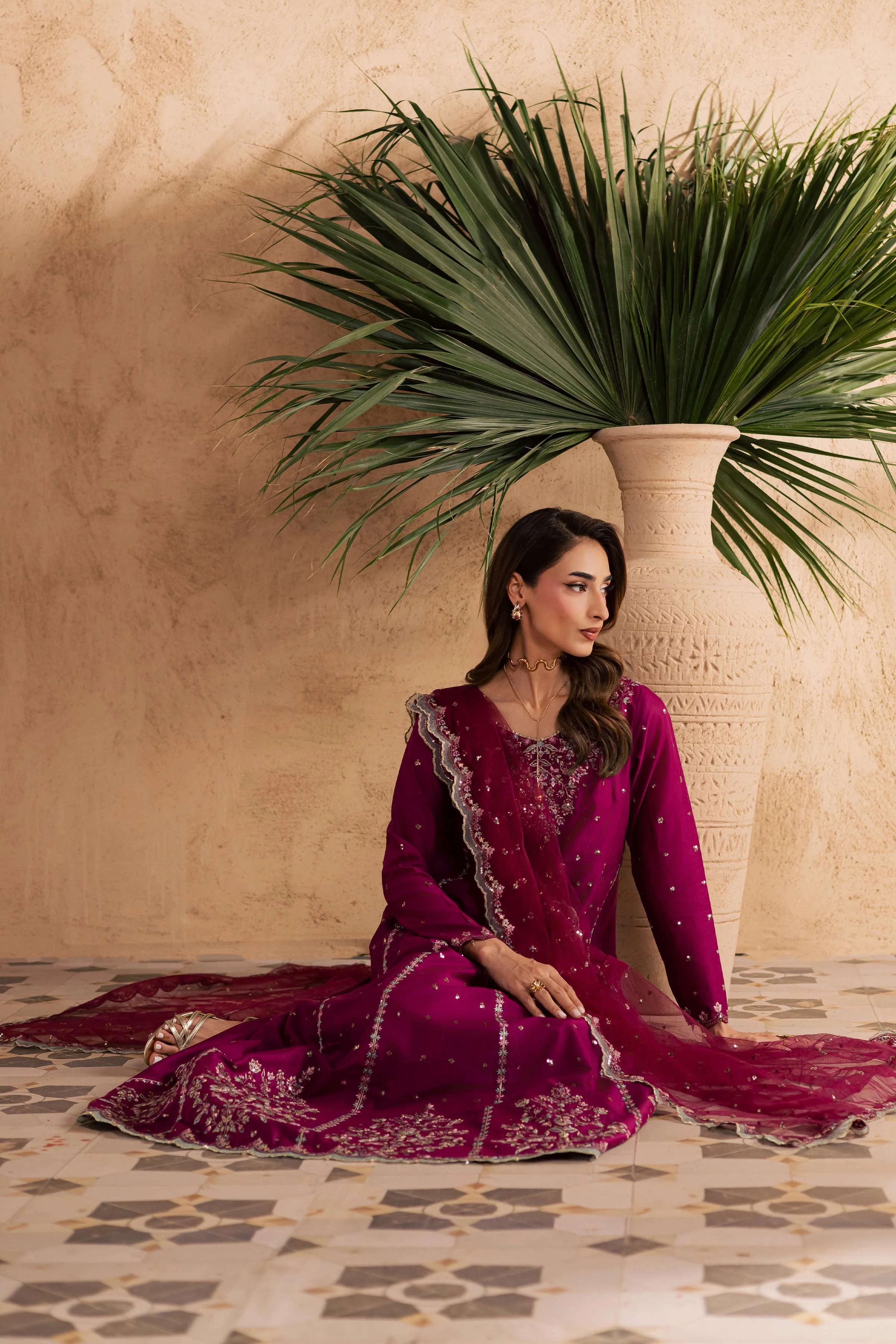 Magenta Blue 3Pc - Embroidered Festive Pret - Image 3