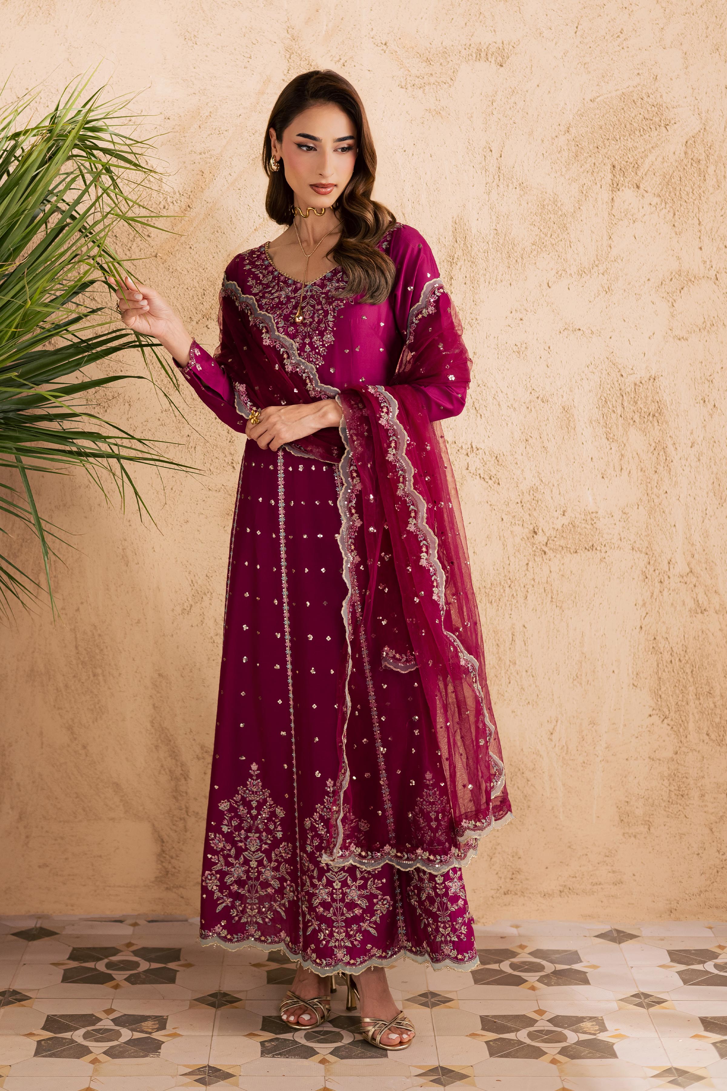 Magenta Blue 3Pc - Embroidered Festive Pret - Image 4