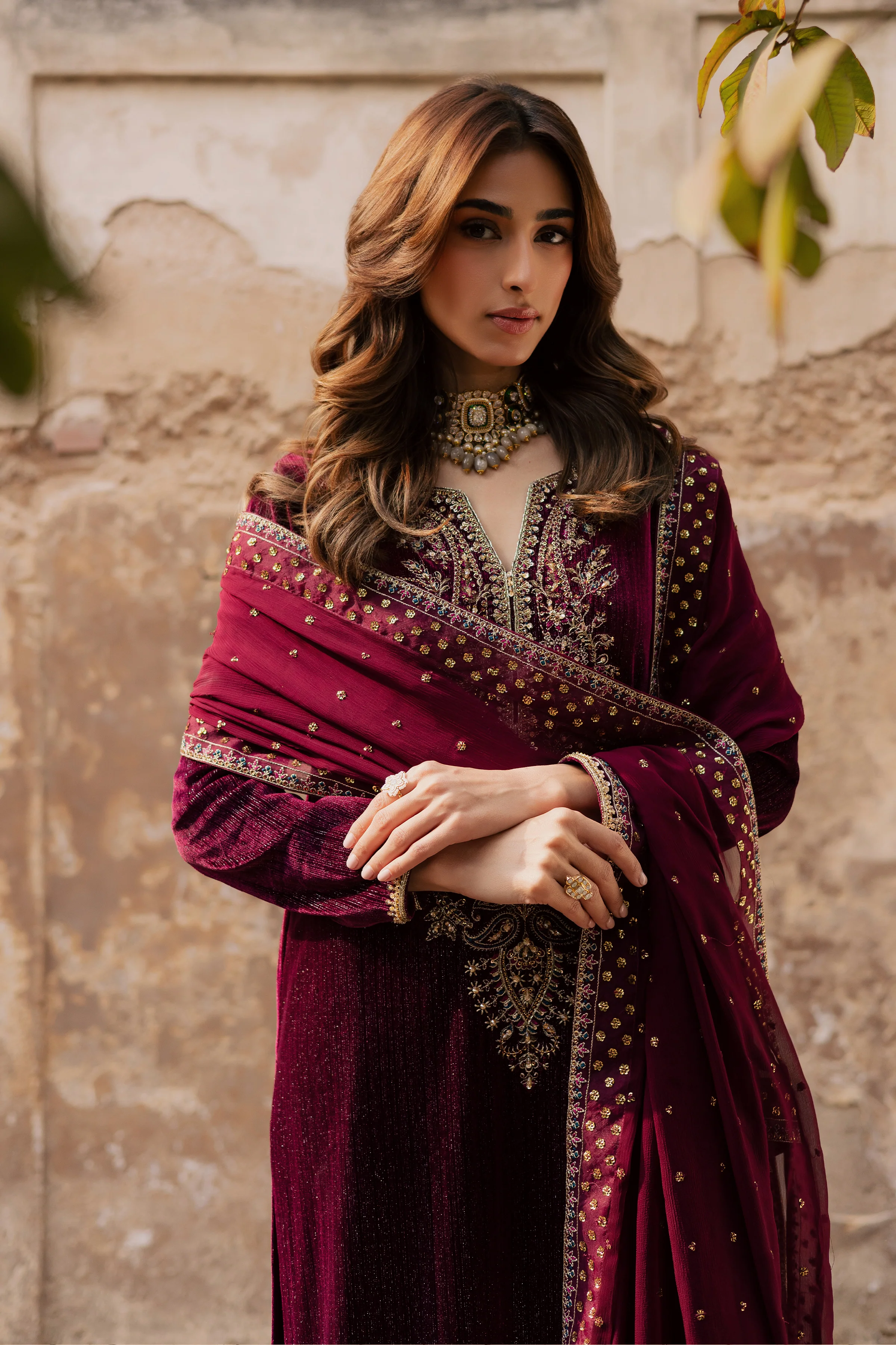 Maroon Aylin 3Pc - Velvet Formal Dress - Image 4