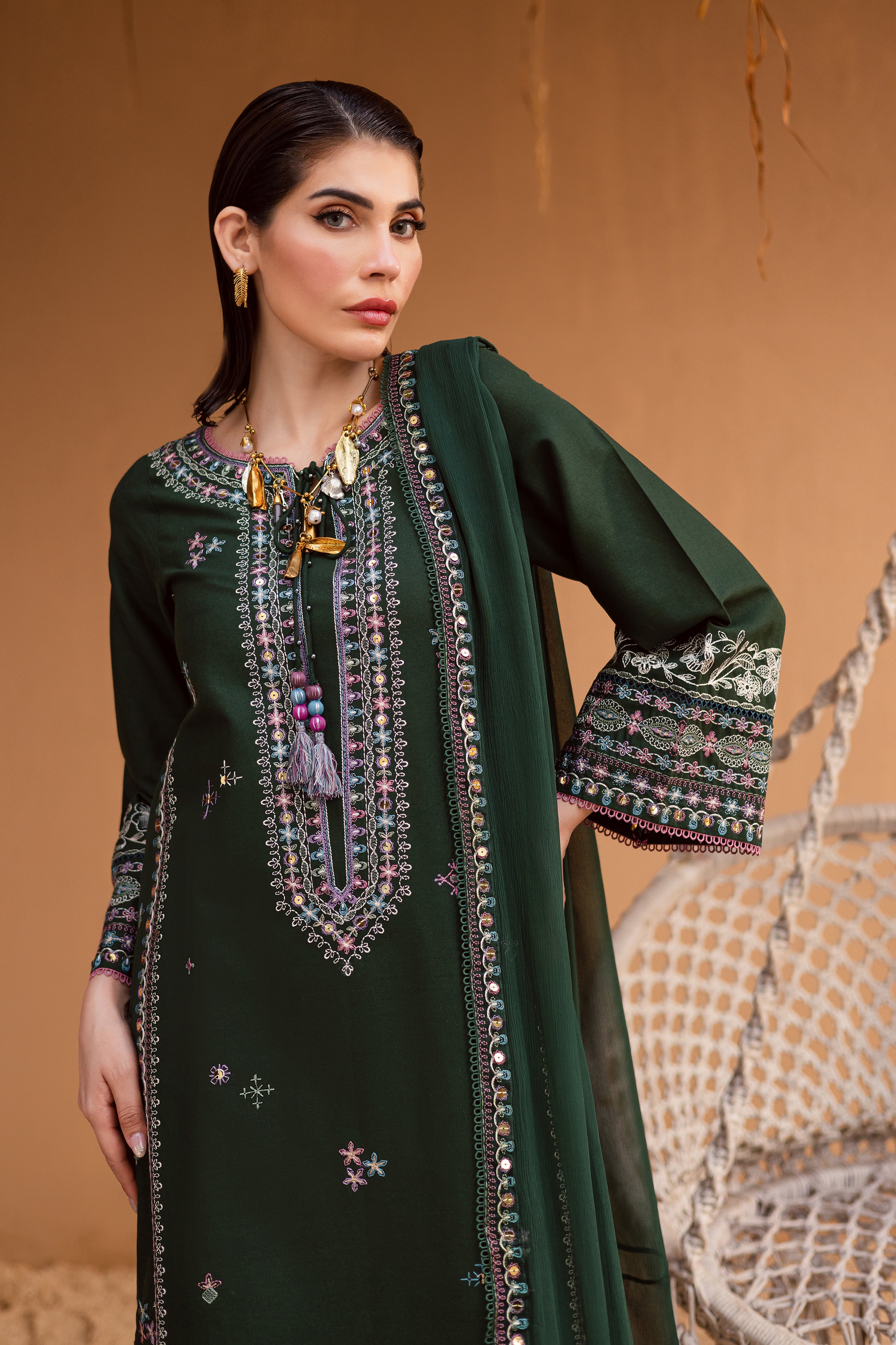 Mosswood 3Pc - Embroidered Khaddar Dress - Image 4