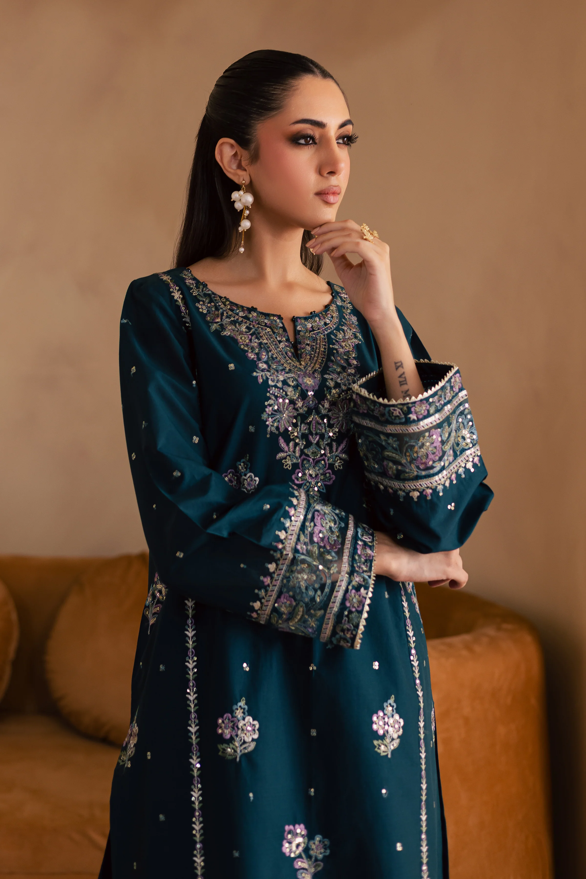 Pine 2Pc - Embroidered Solid Dress - Image 6