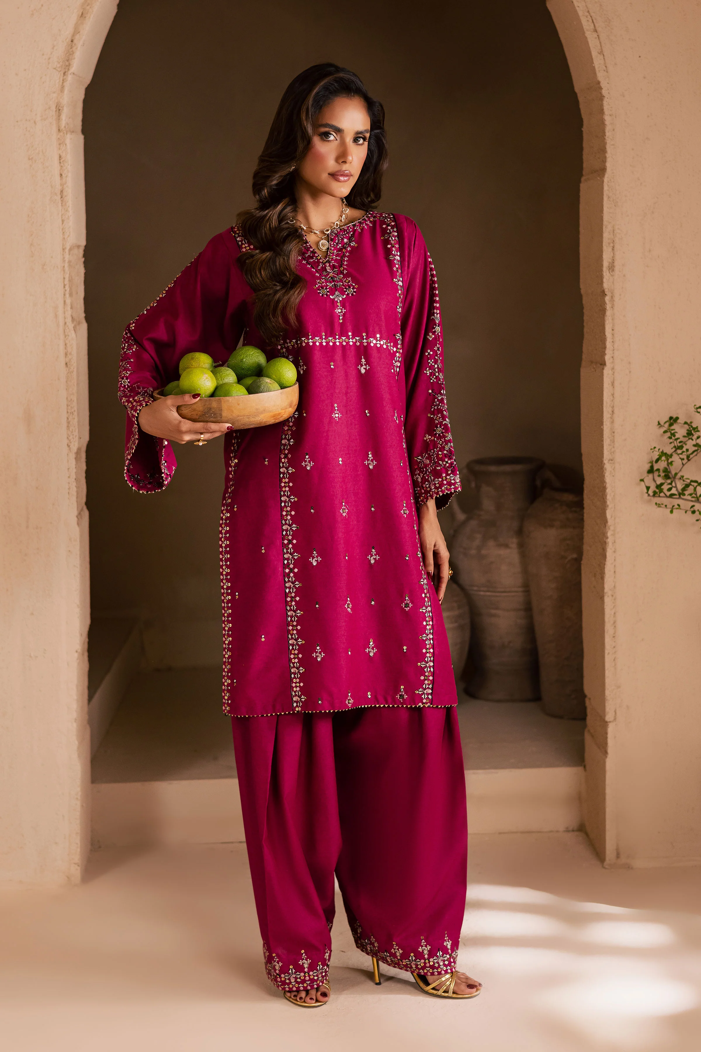 Pink 2Pc - Embroidered Karandi Dress - Image 3