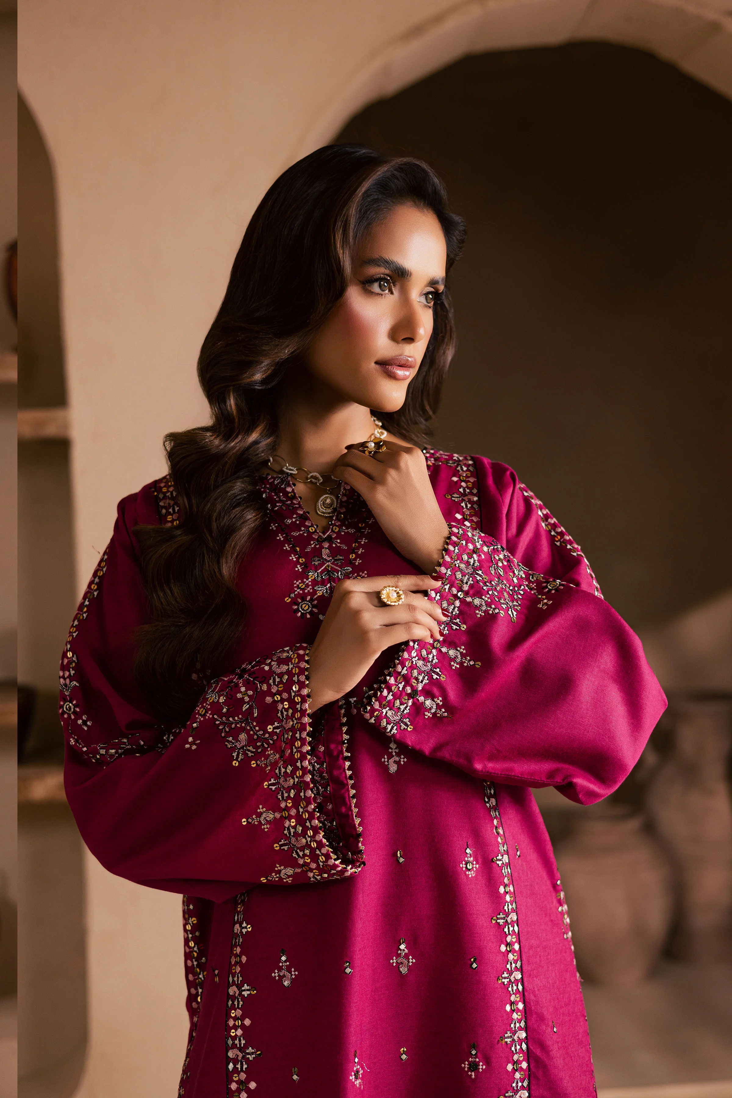 Pink 2Pc - Embroidered Karandi Dress - Image 4