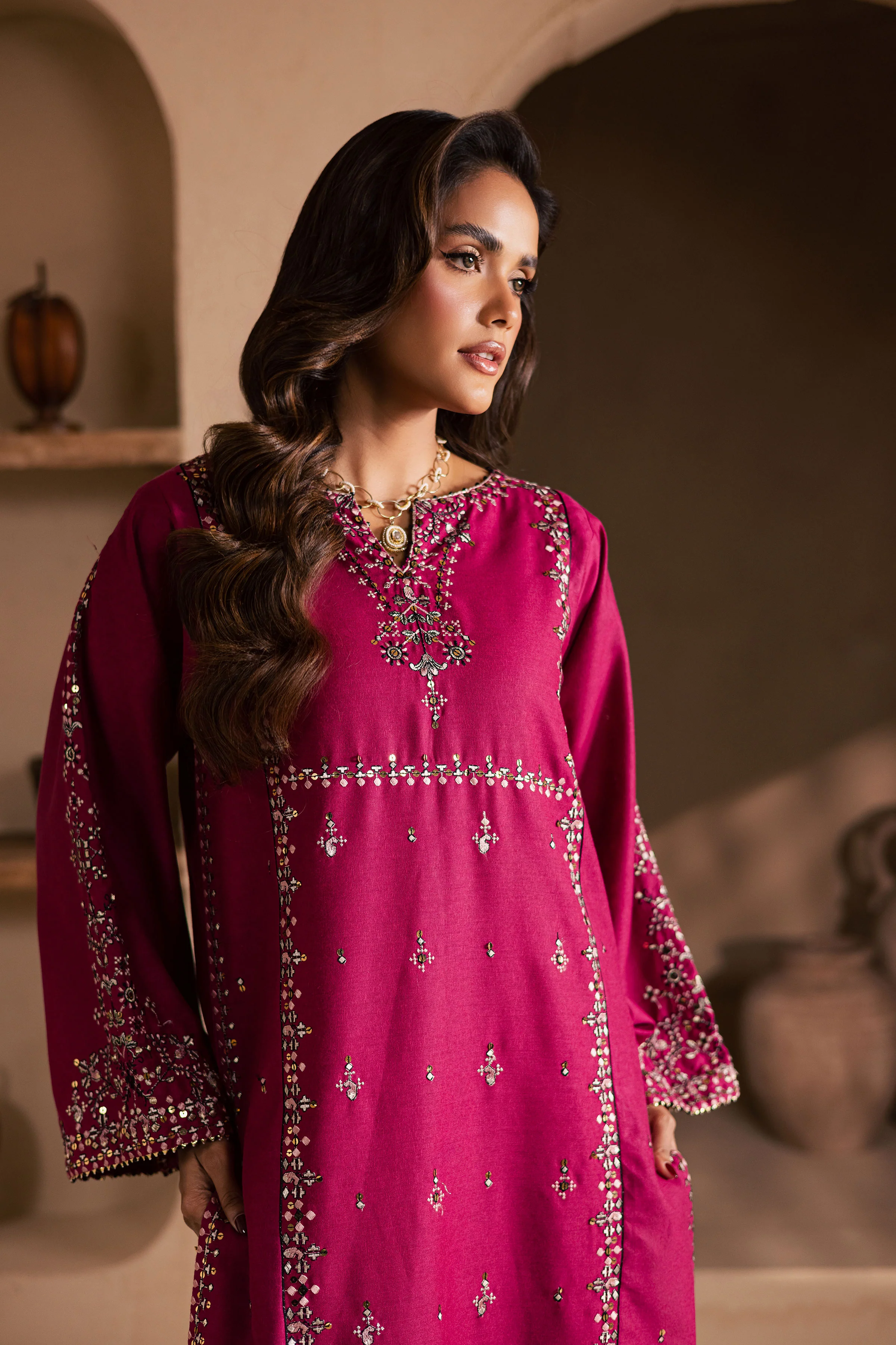Pink 2Pc - Embroidered Karandi Dress - Image 5