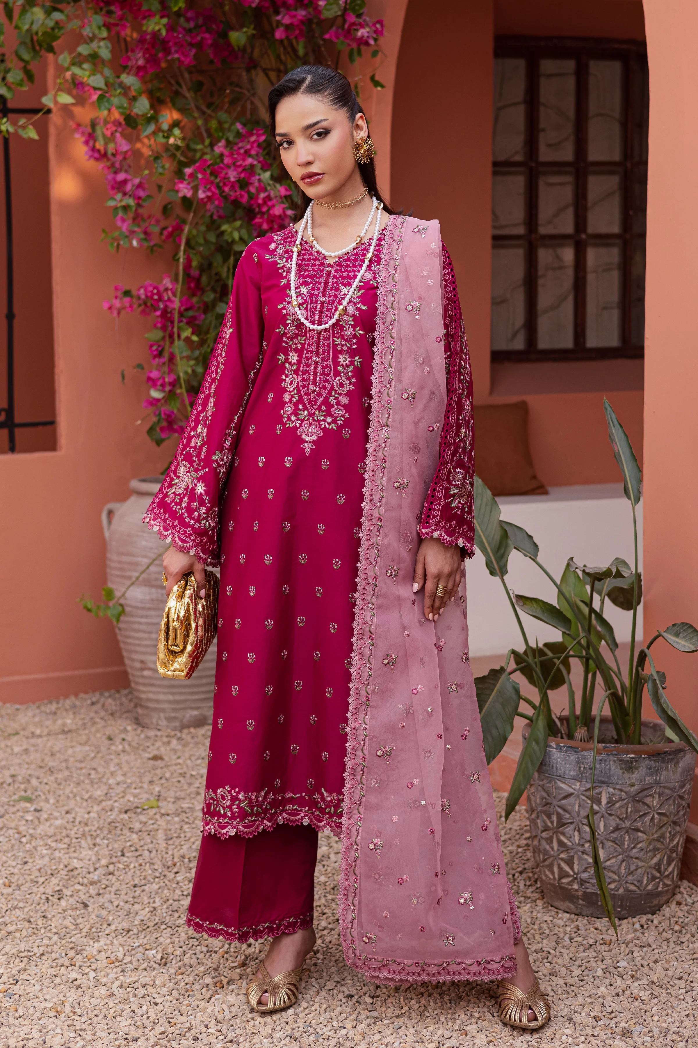 Pink Aleyla 3Pc - Festive Embroidered Lawn - Image 12