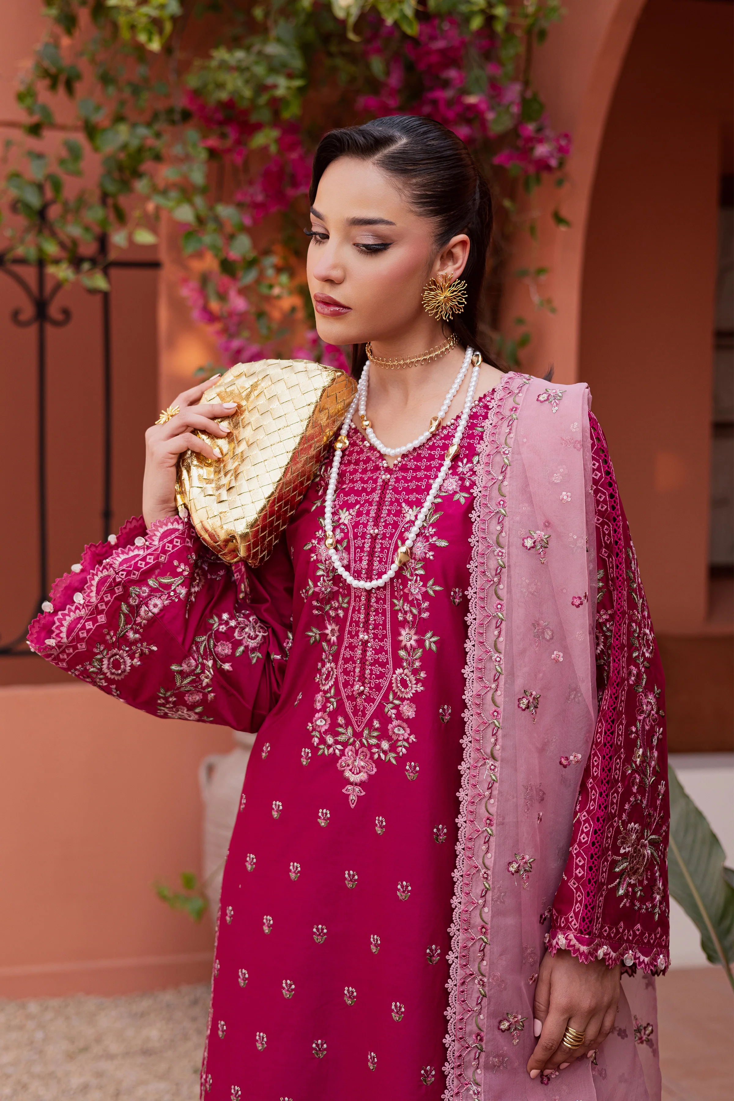 Pink Aleyla 3Pc - Festive Embroidered Lawn - Image 13