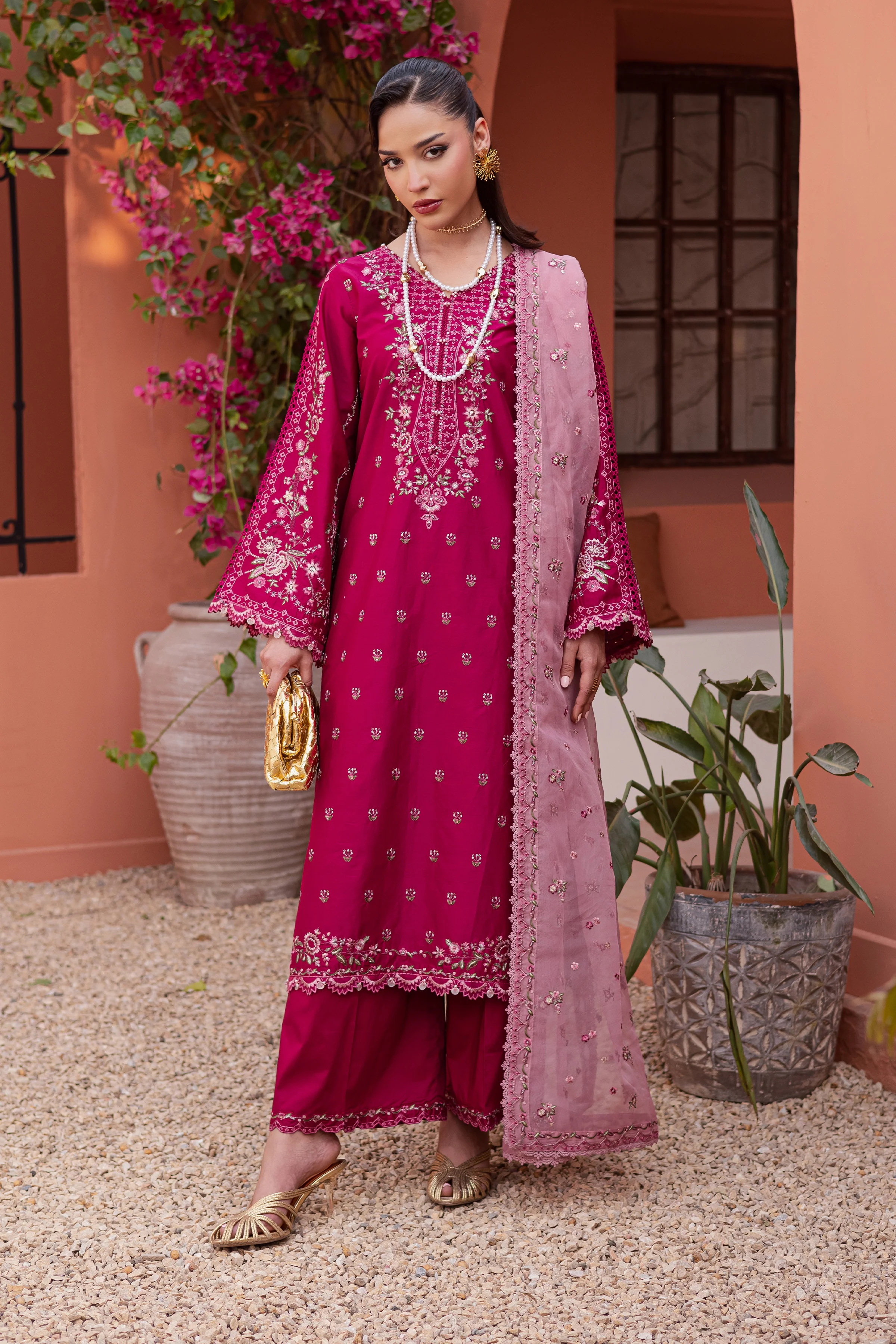 Pink Aleyla 3Pc - Festive Embroidered Lawn - Image 15