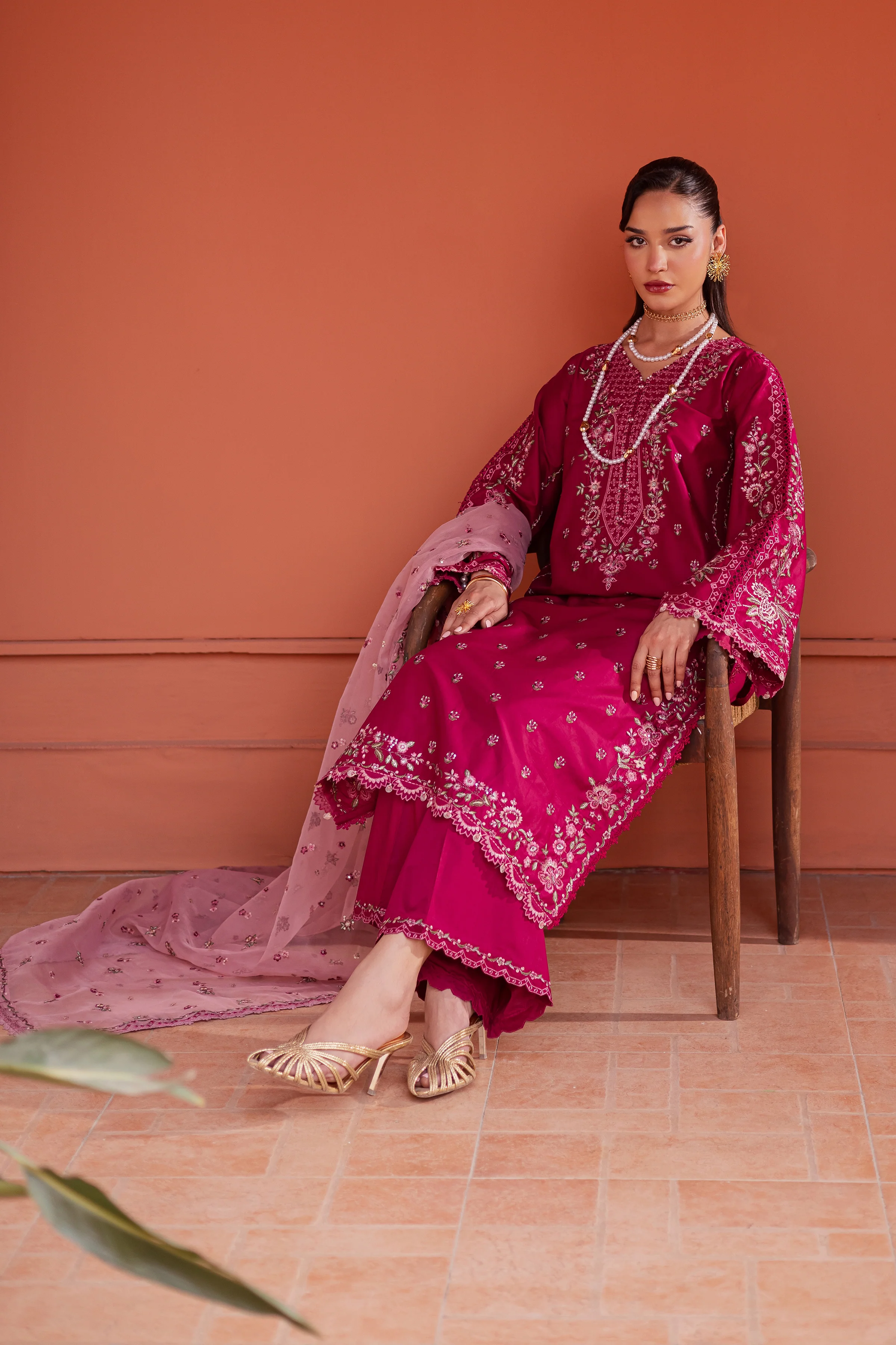 Pink Aleyla 3Pc - Festive Embroidered Lawn - Image 4