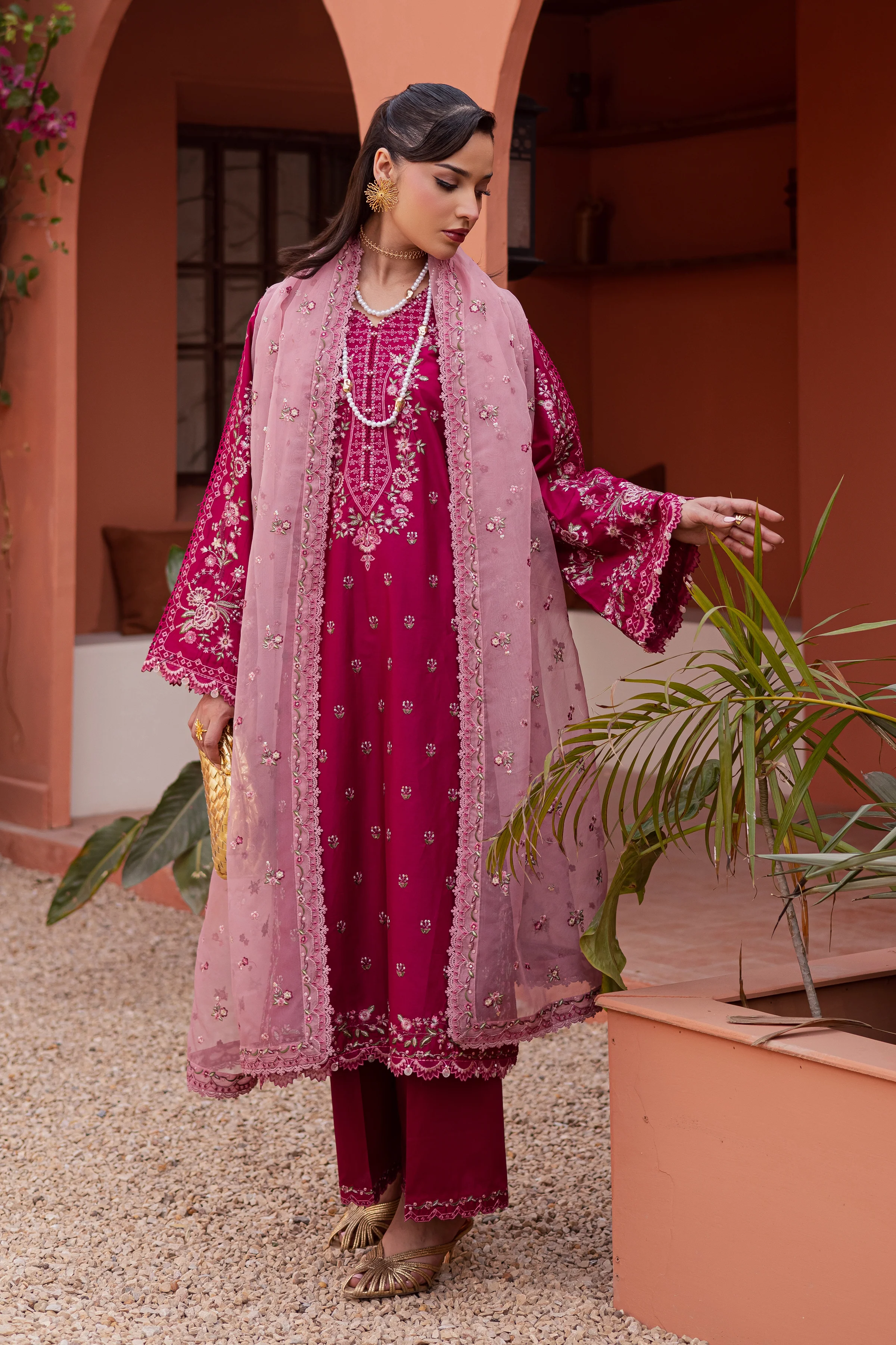 Pink Aleyla 3Pc - Festive Embroidered Lawn - Image 5