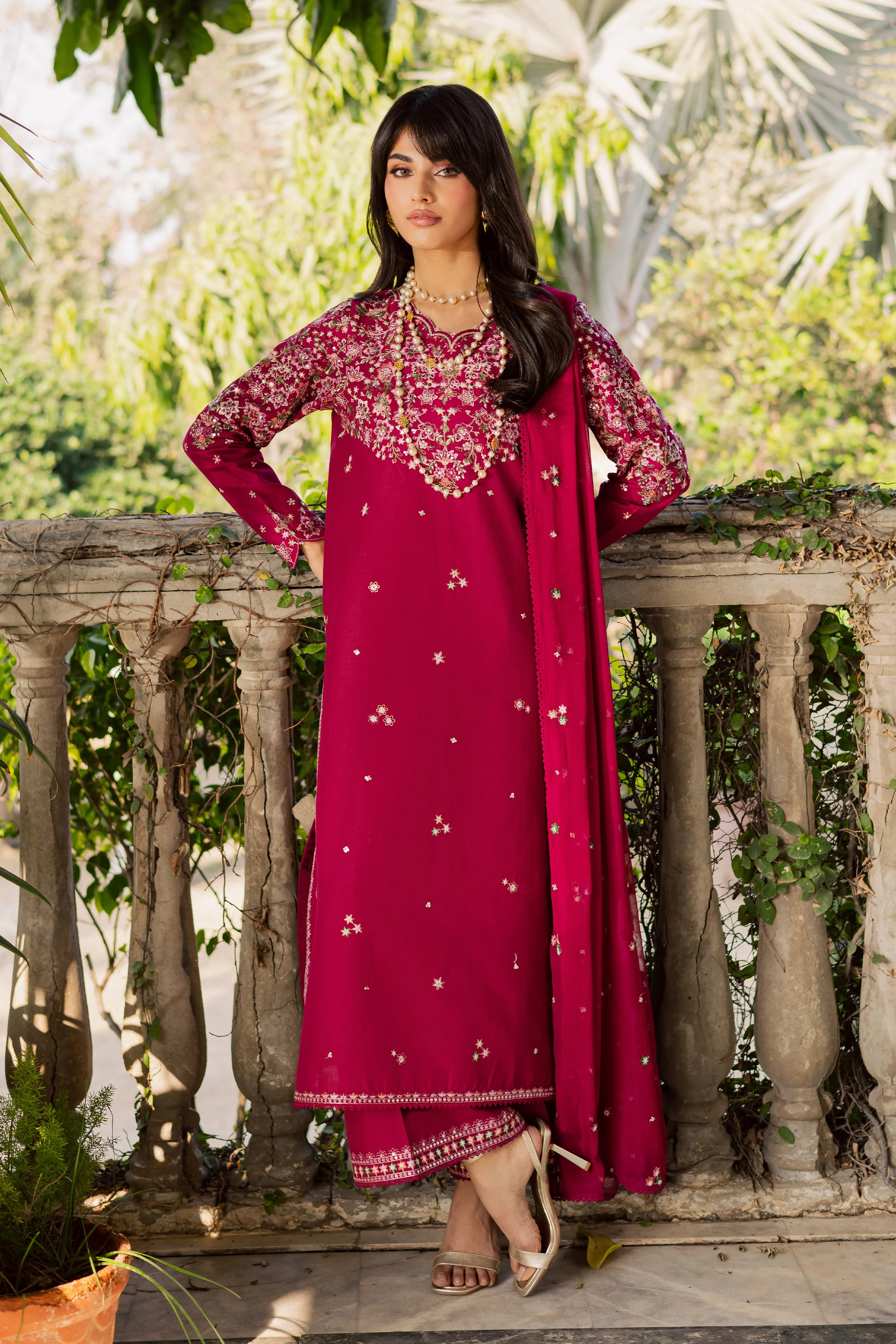 Pink Gulaab 3Pc - Embroidered Khaddar Dress - Image 4