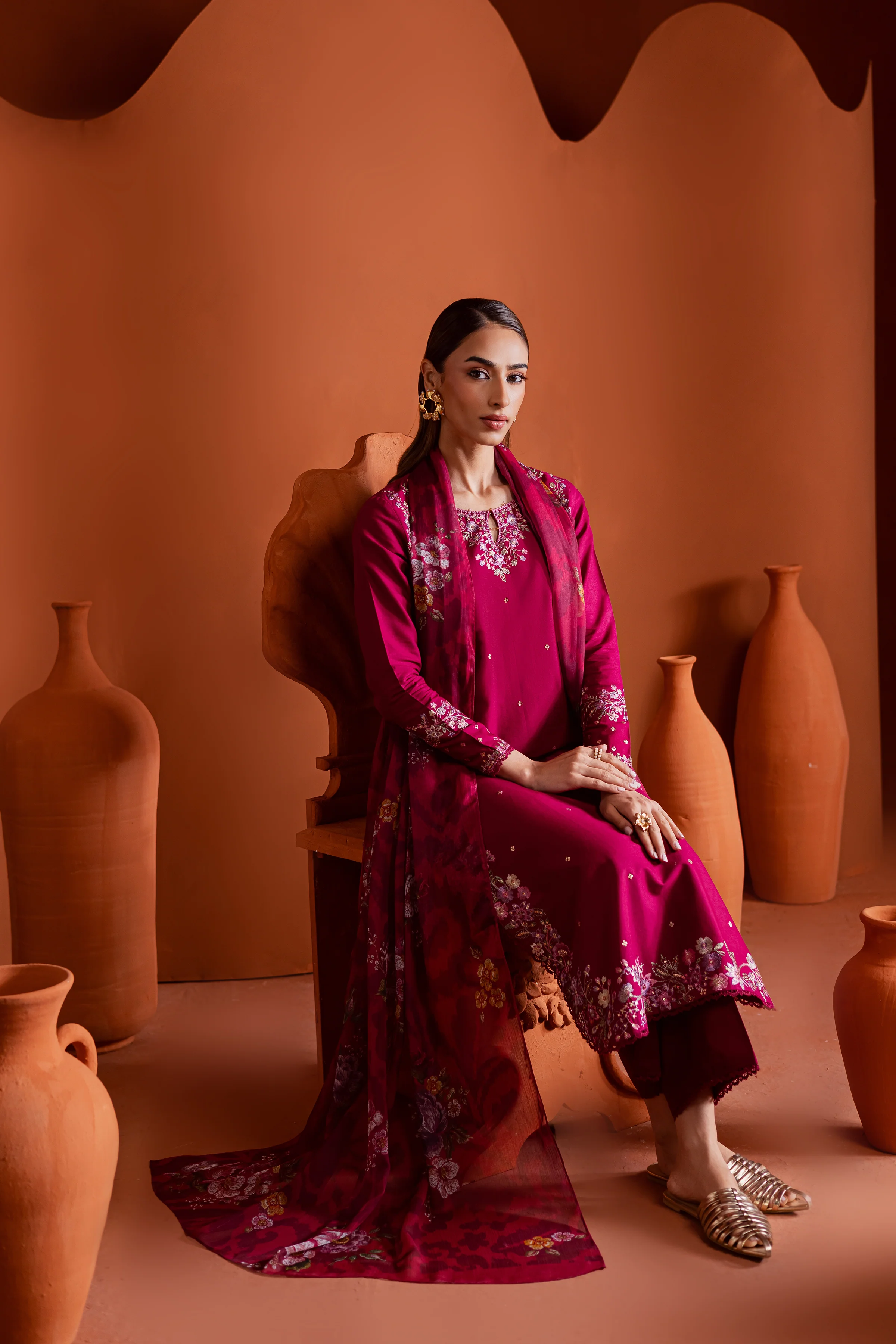 Pink Inizio 3Pc - Embroidered Khaddar Dress - Image 5