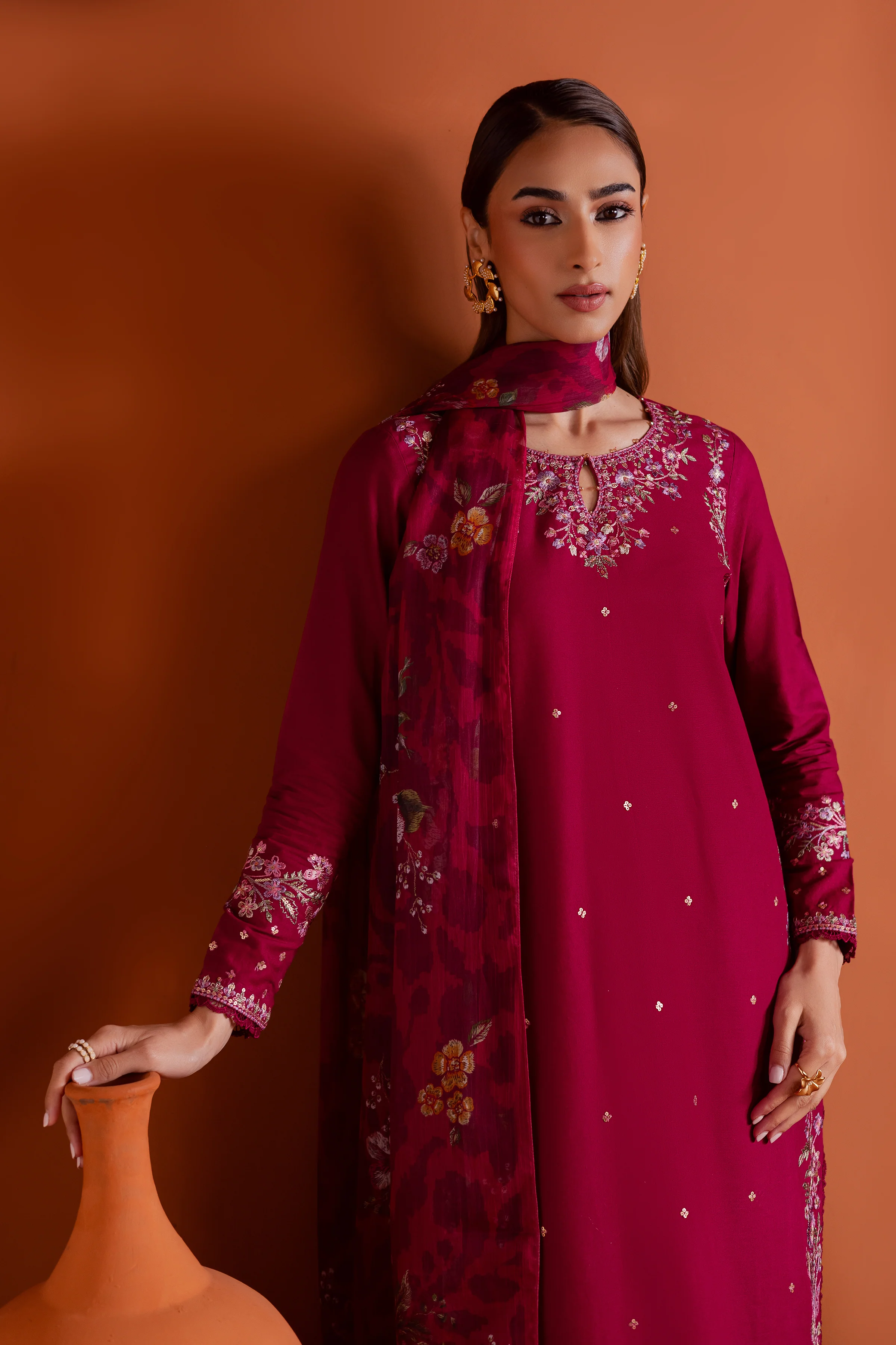 Pink Inizio 3Pc - Embroidered Khaddar Dress - Image 6