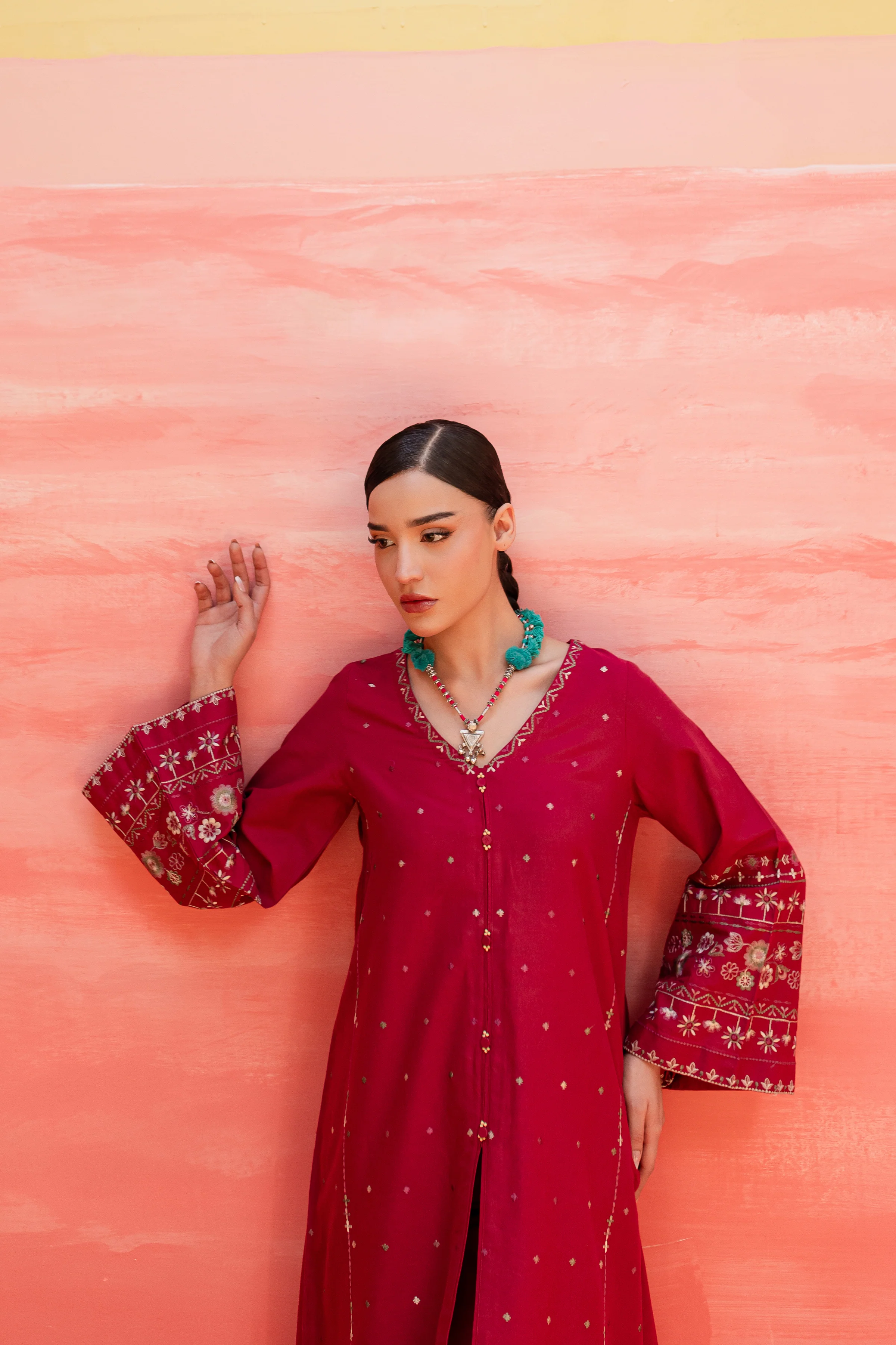 Pink Outfit 2Pc - Embroidered Khaddar Dress - Image 3