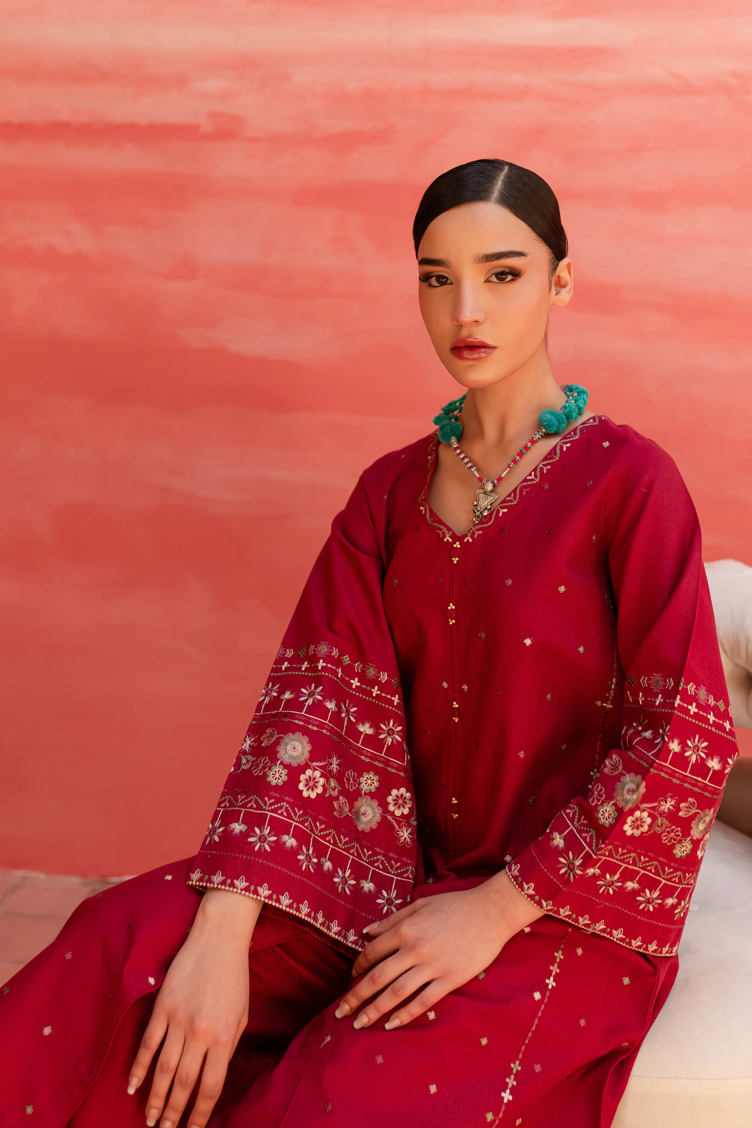 Pink Outfit 2Pc - Embroidered Khaddar Dress - Image 4