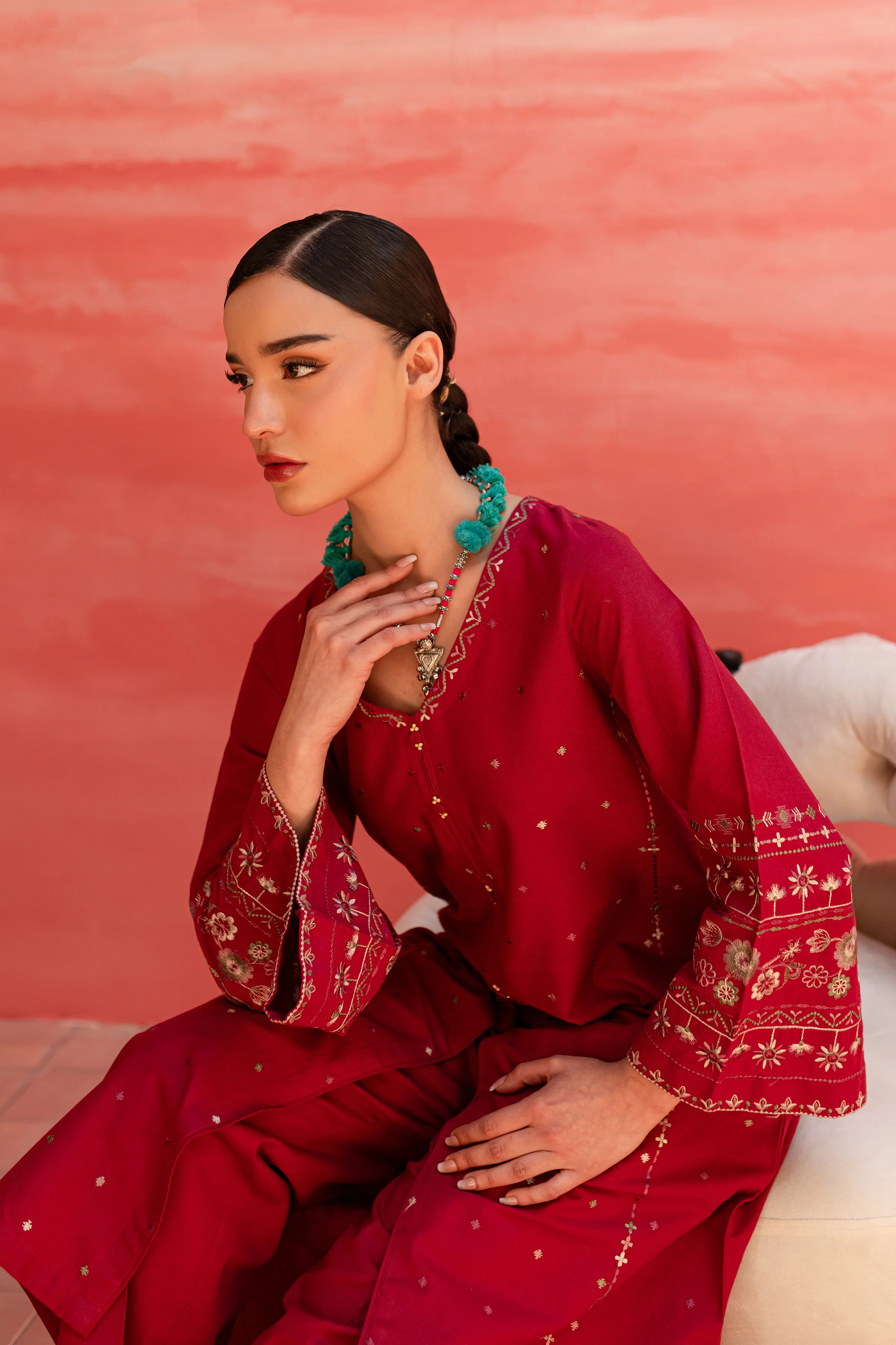 Pink Outfit 2Pc - Embroidered Khaddar Dress - Image 5