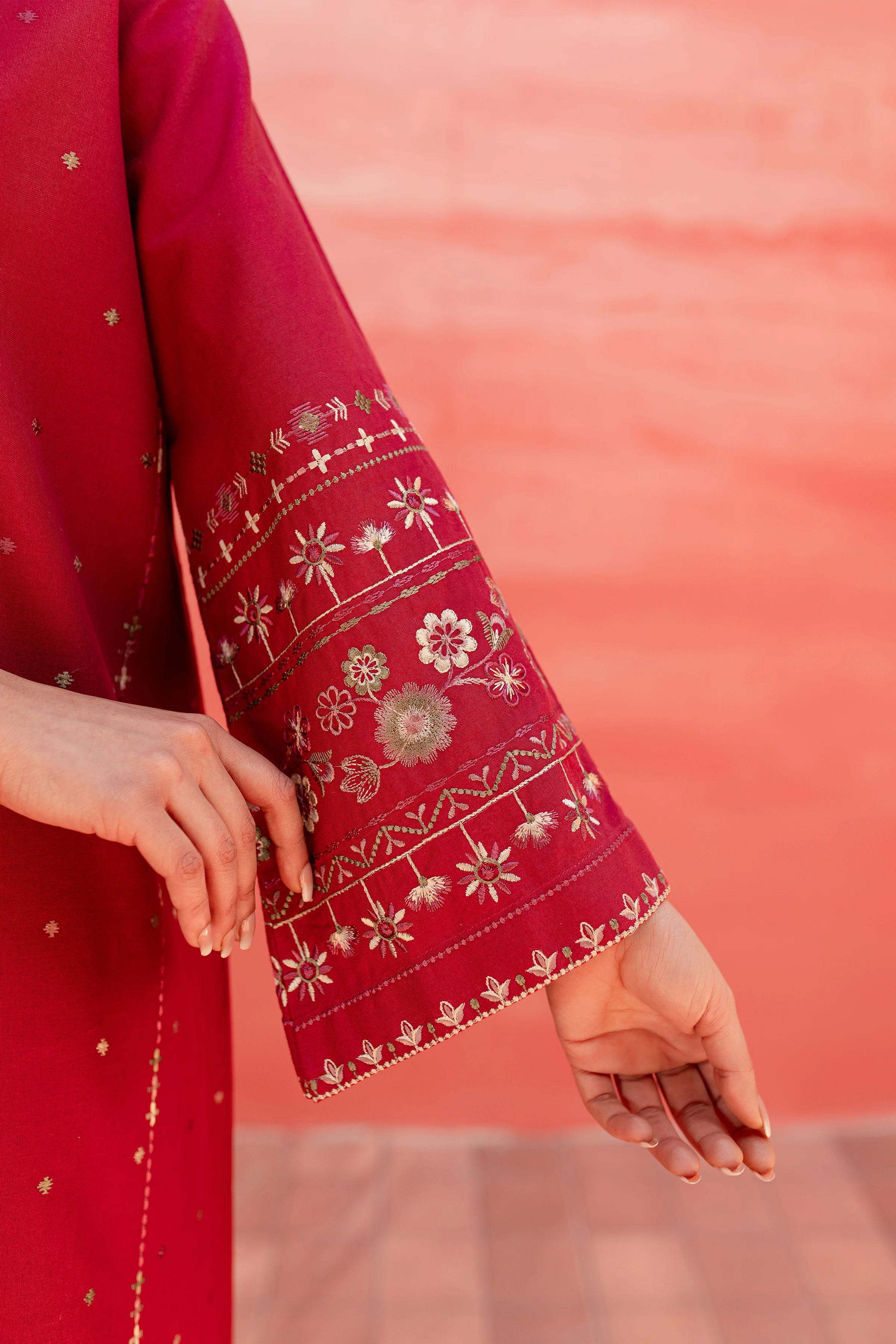 Pink Outfit 2Pc - Embroidered Khaddar Dress - Image 8