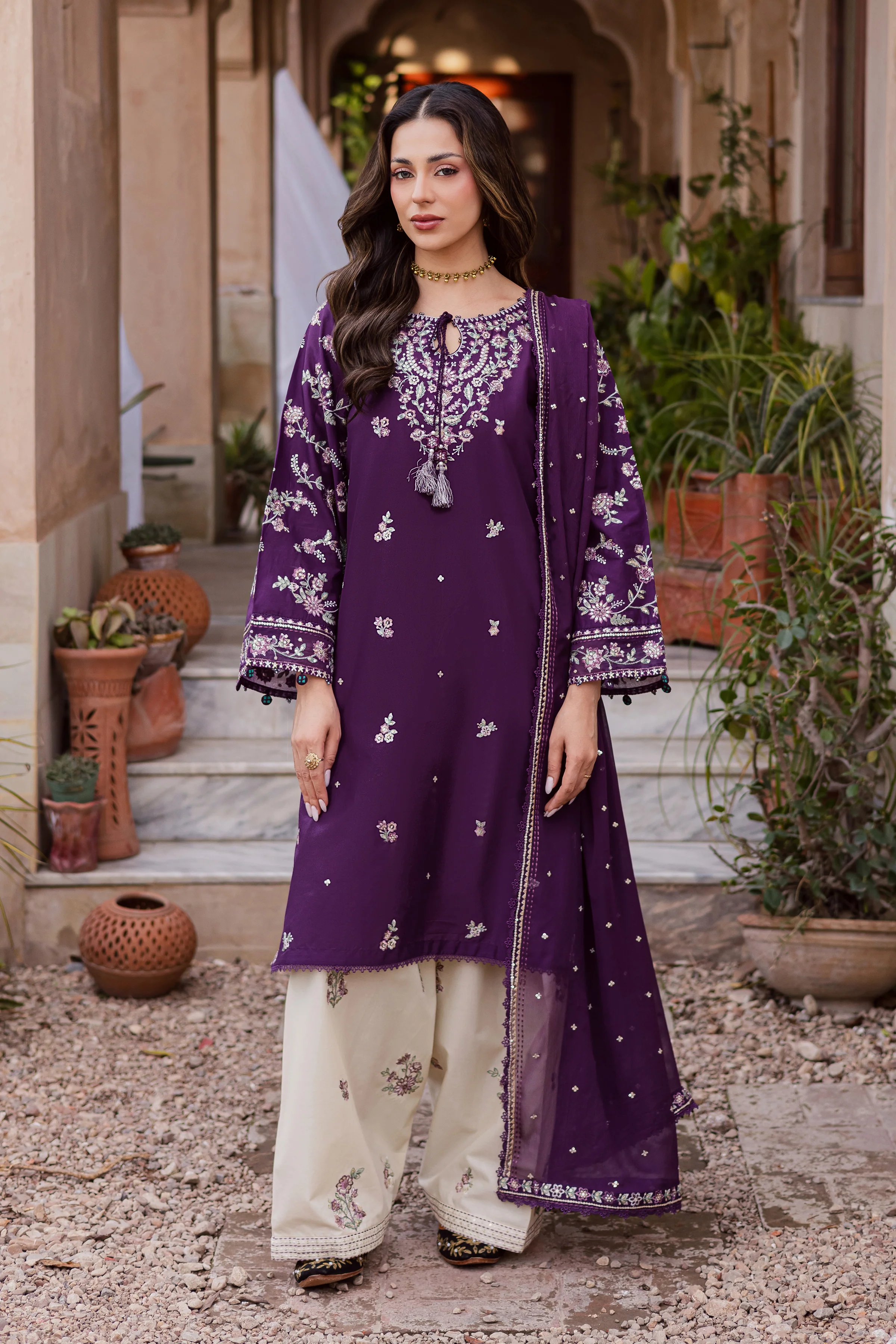 Plum Haze 3Pc - Festive Embroidered Lawn - Image 7