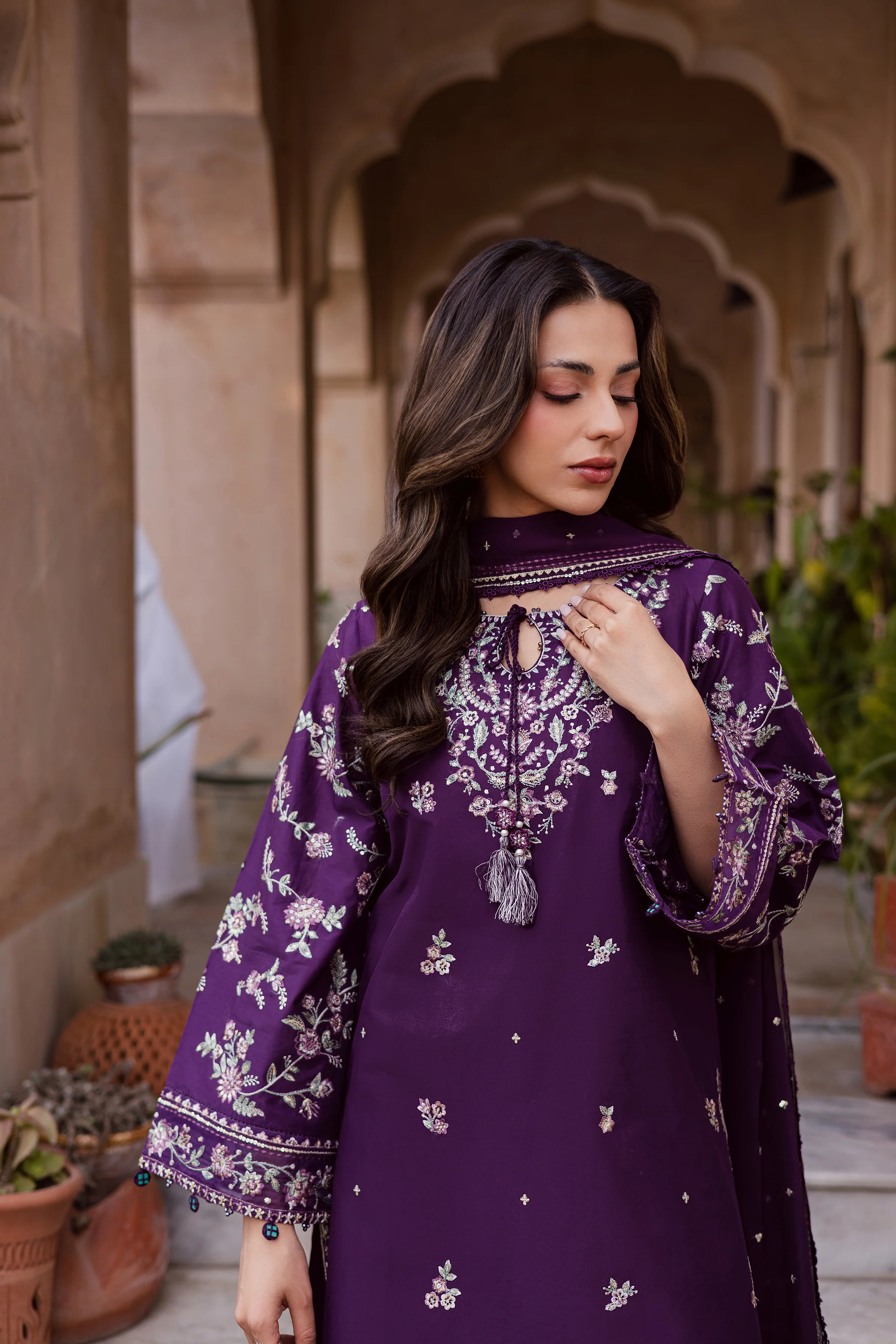 Plum Haze 3Pc - Festive Embroidered Lawn - Image 8