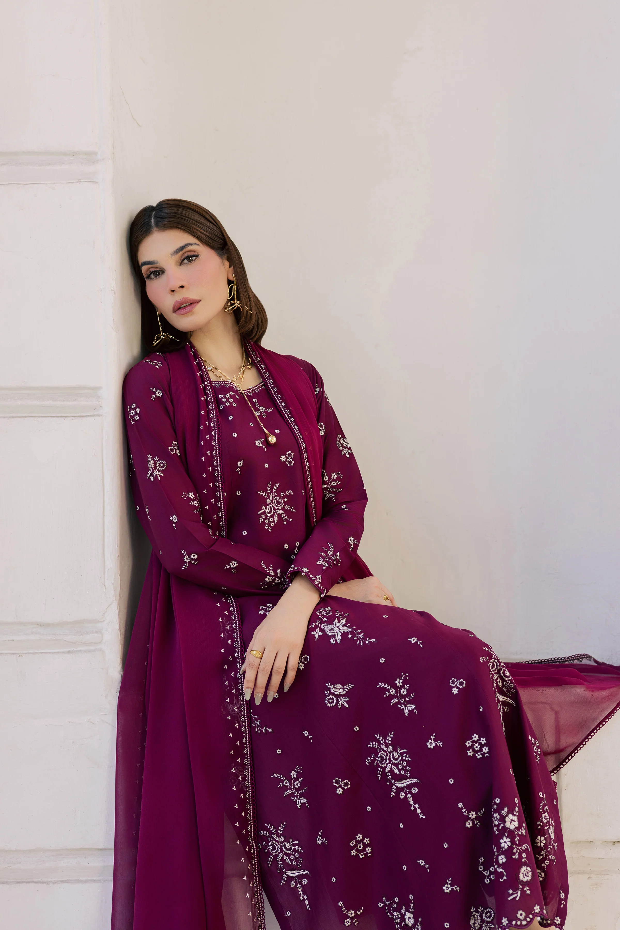 Plum Pop 3Pc - Festive Embroidered Lawn - Image 3