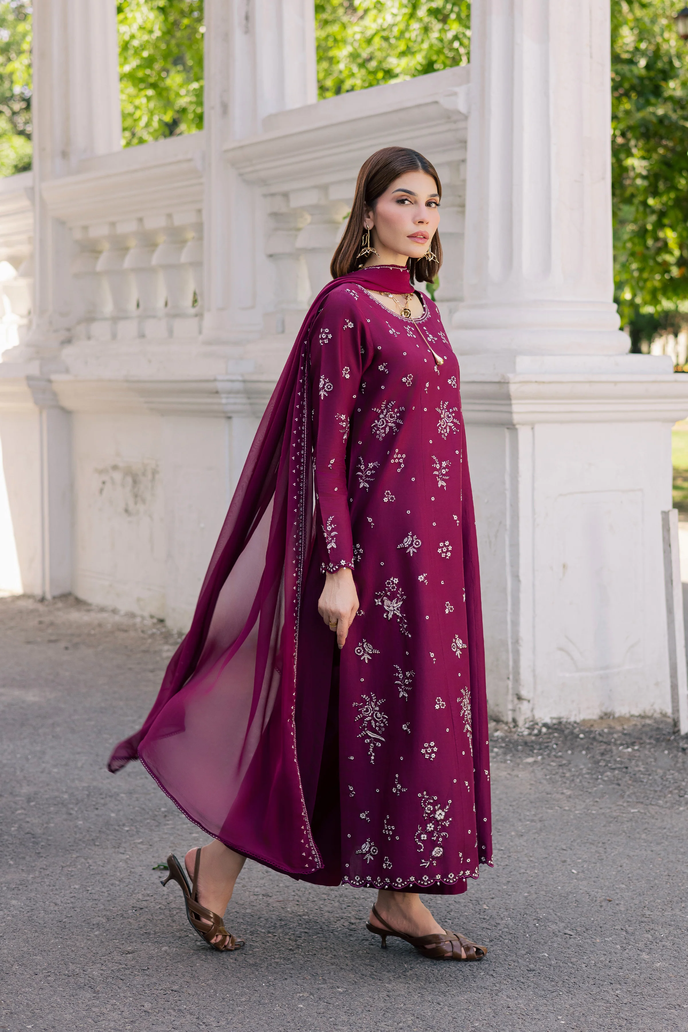Plum Pop 3Pc - Festive Embroidered Lawn - Image 4