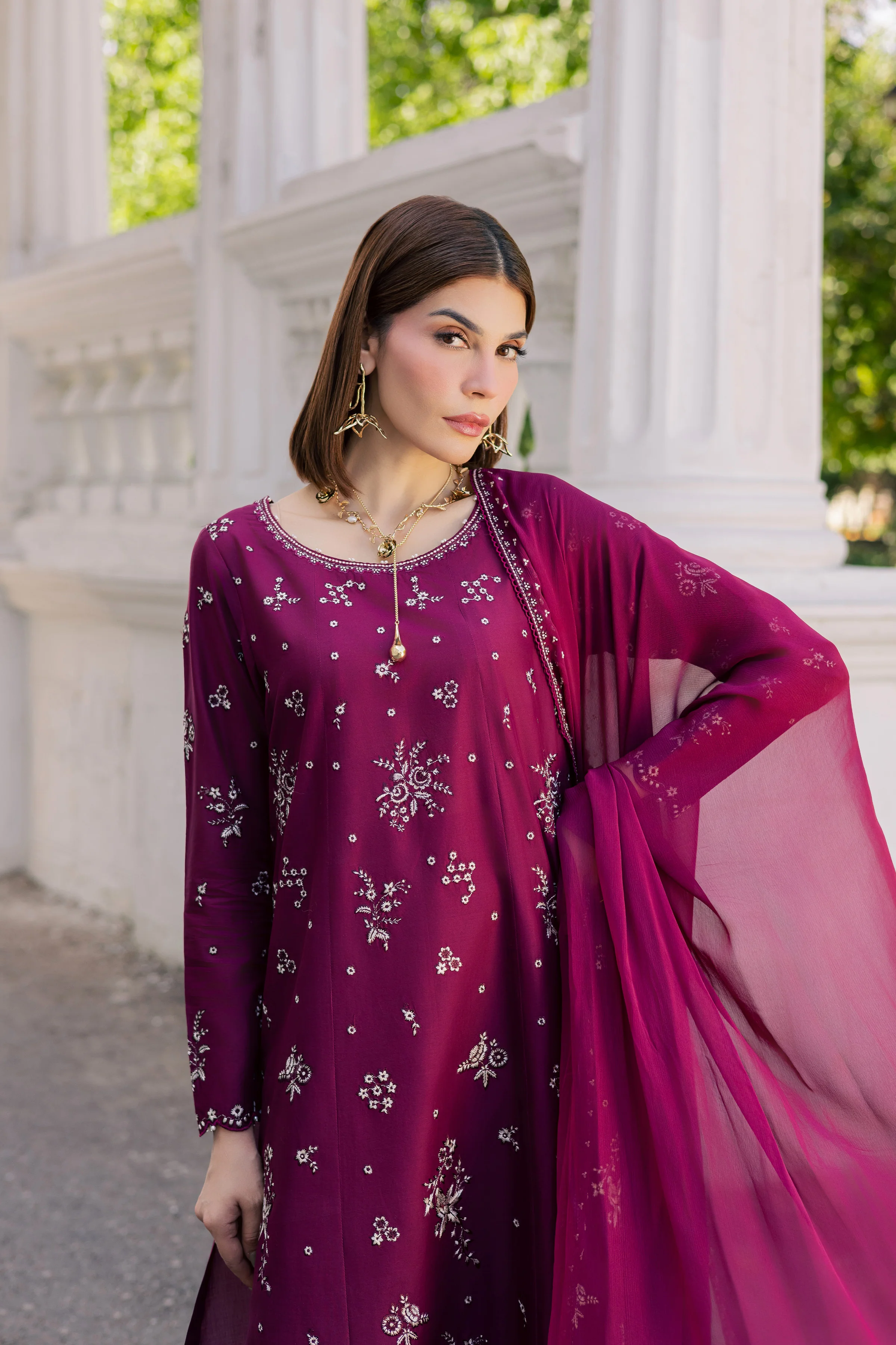 Plum Pop 3Pc - Festive Embroidered Lawn - Image 5