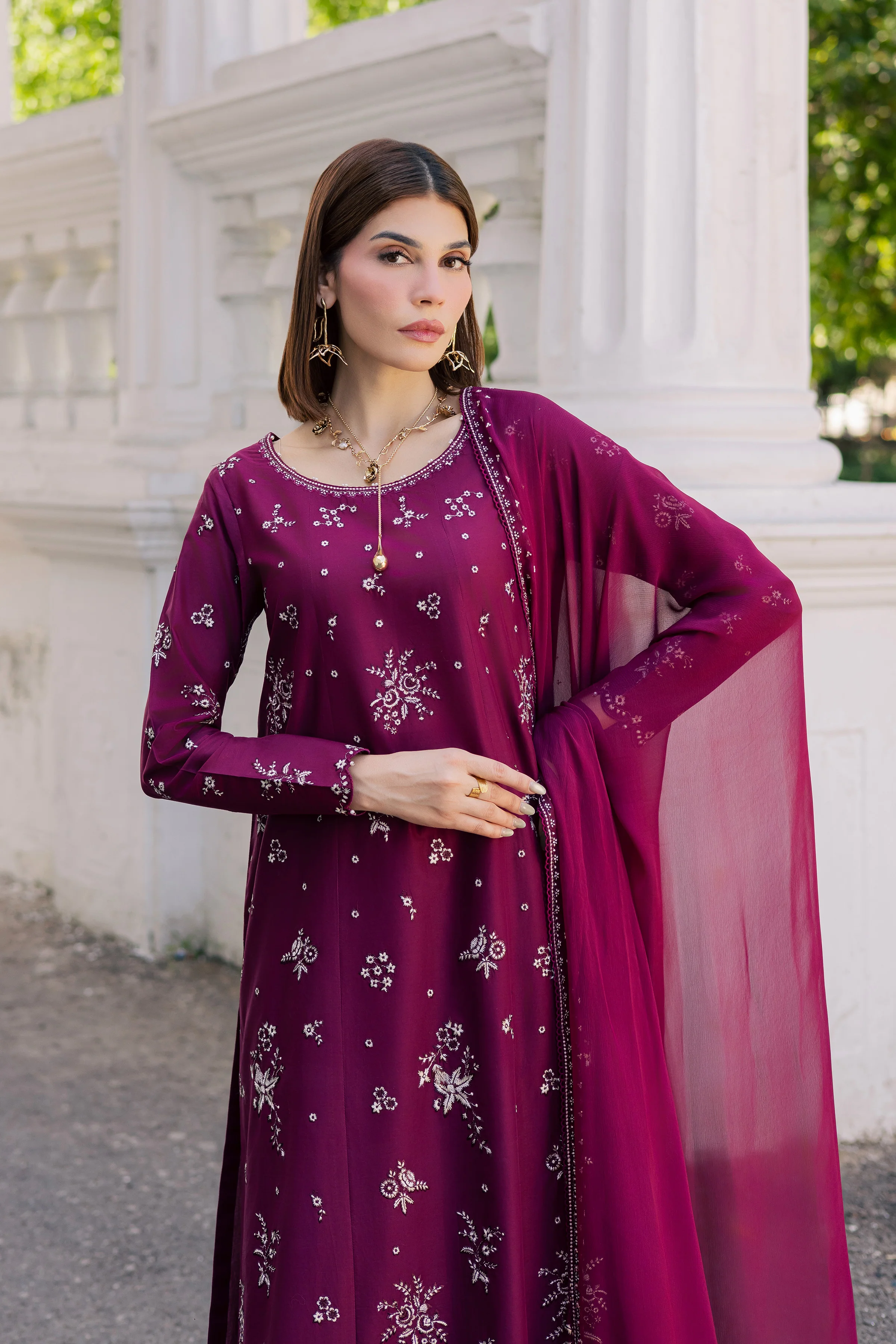 Plum Pop 3Pc - Festive Embroidered Lawn - Image 6