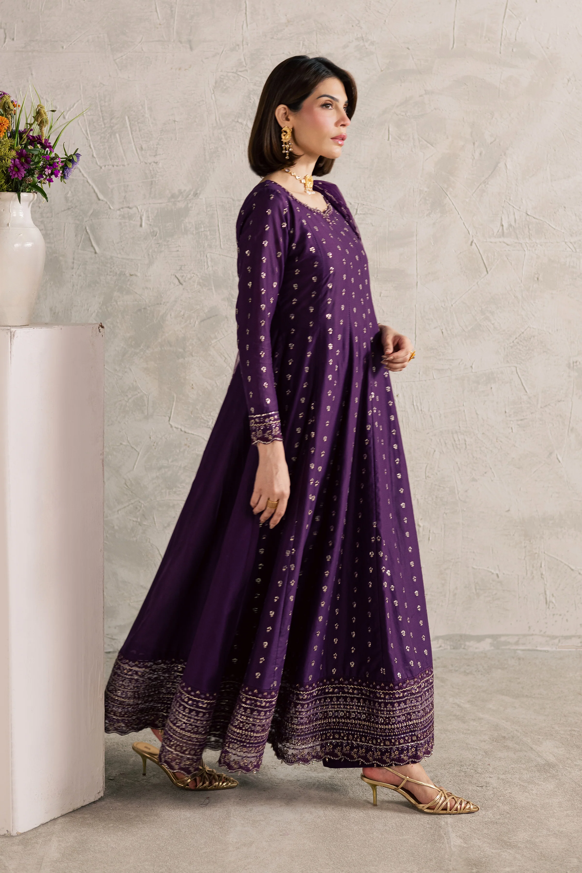 Purple Elaf 3Pc - Festive Embroidered Lawn - Image 3