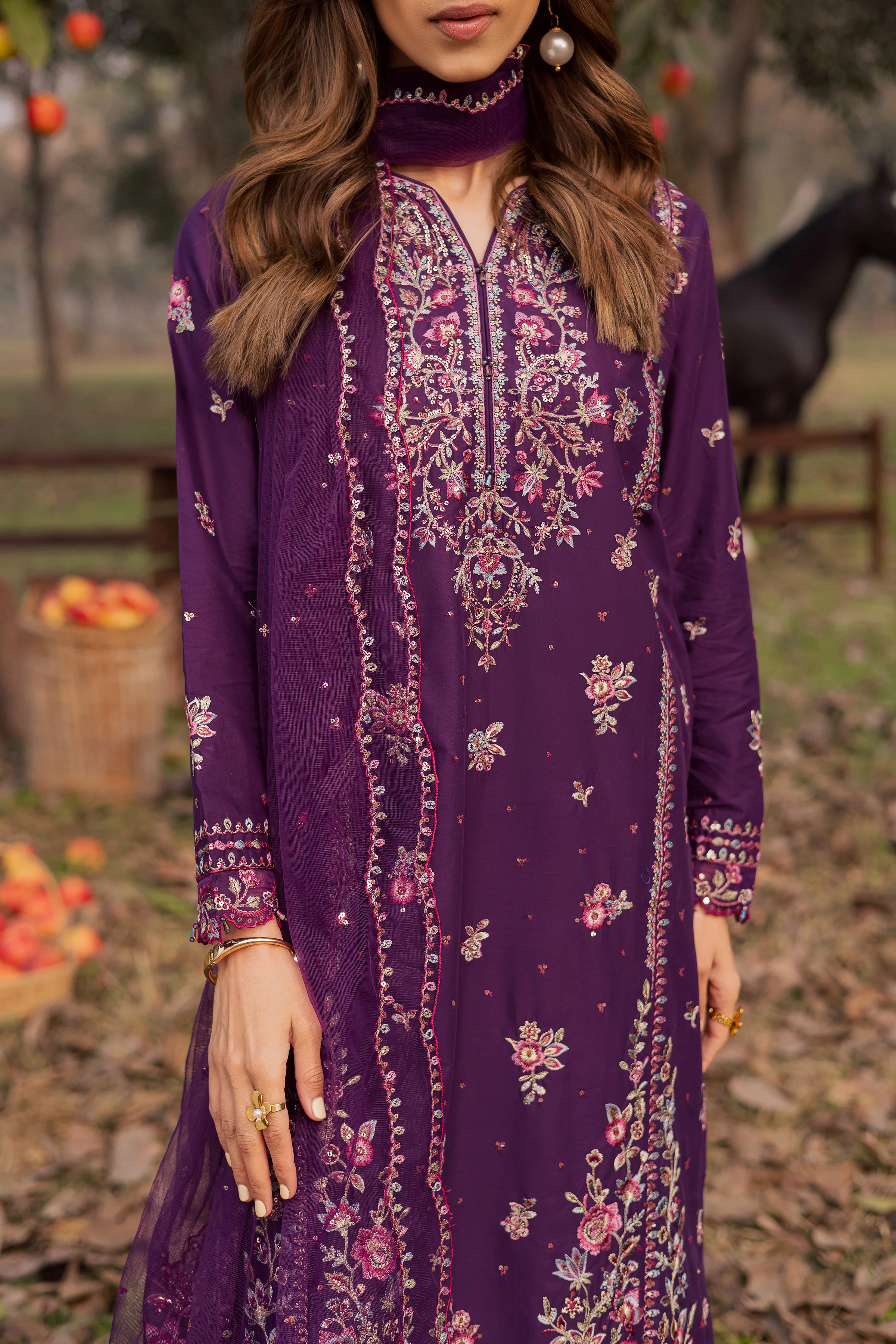 Purple Garden 3Pc - Festive Embroidered Lawn - Image 7