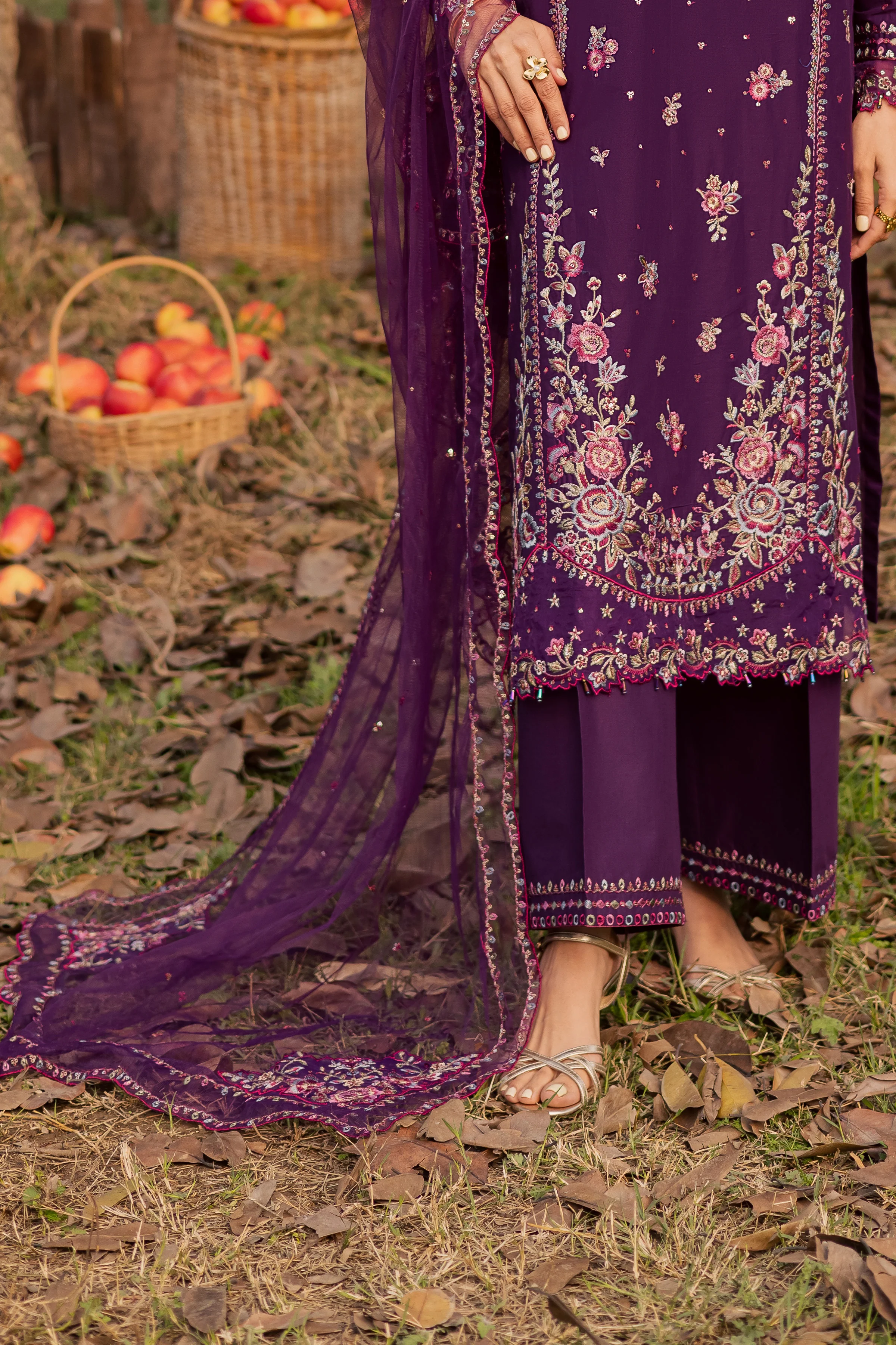 Purple Garden 3Pc - Festive Embroidered Lawn - Image 8