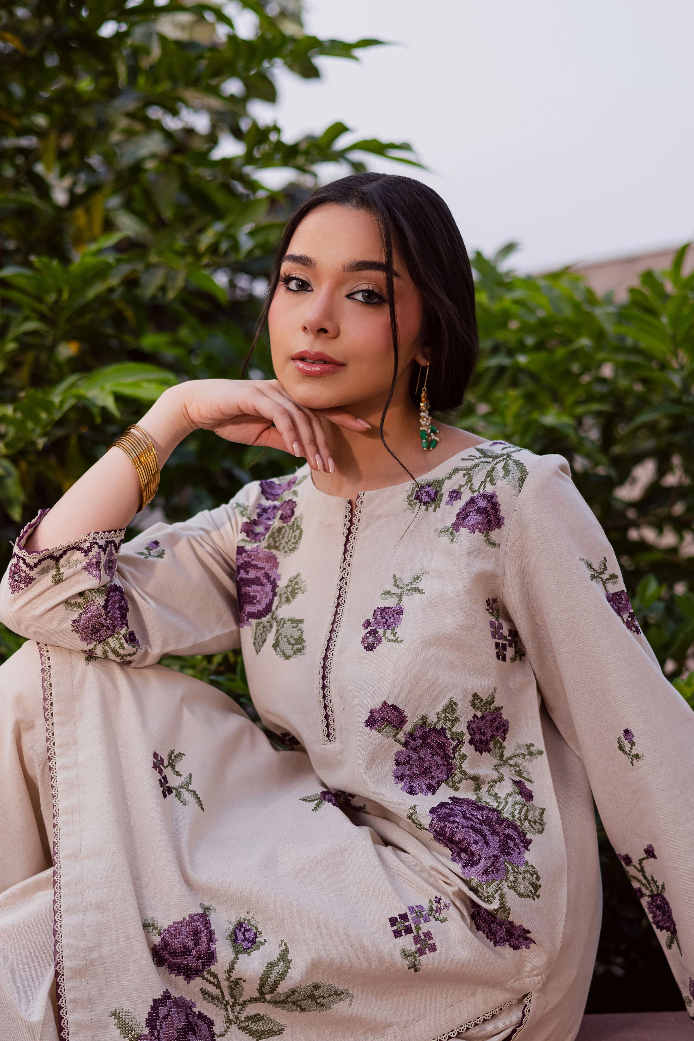 Purple Nate 2Pc - Embroidered Khaddar Dress - Image 4