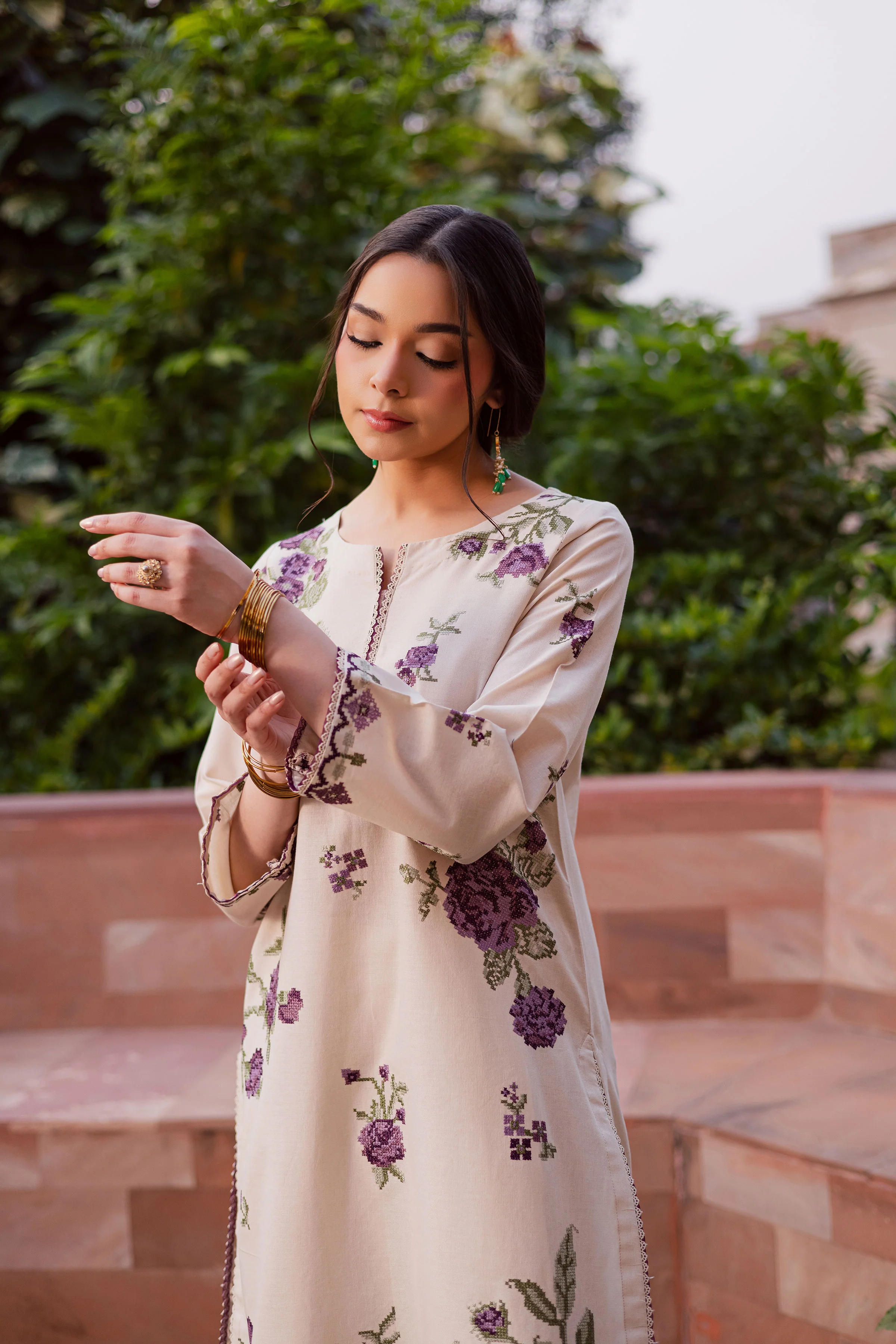 Purple Nate 2Pc - Embroidered Khaddar Dress - Image 5