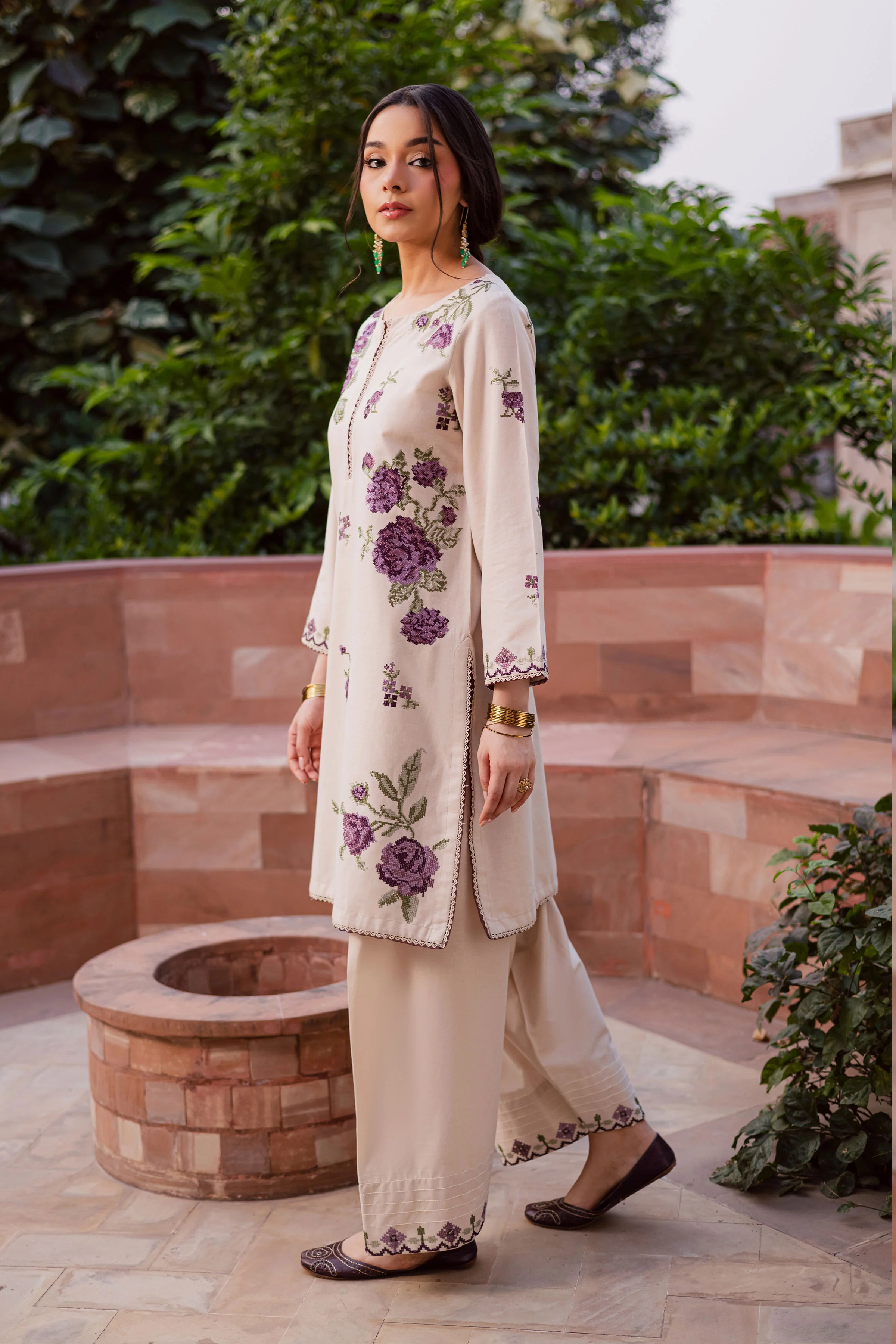 Purple Nate 2Pc - Embroidered Khaddar Dress - Image 8