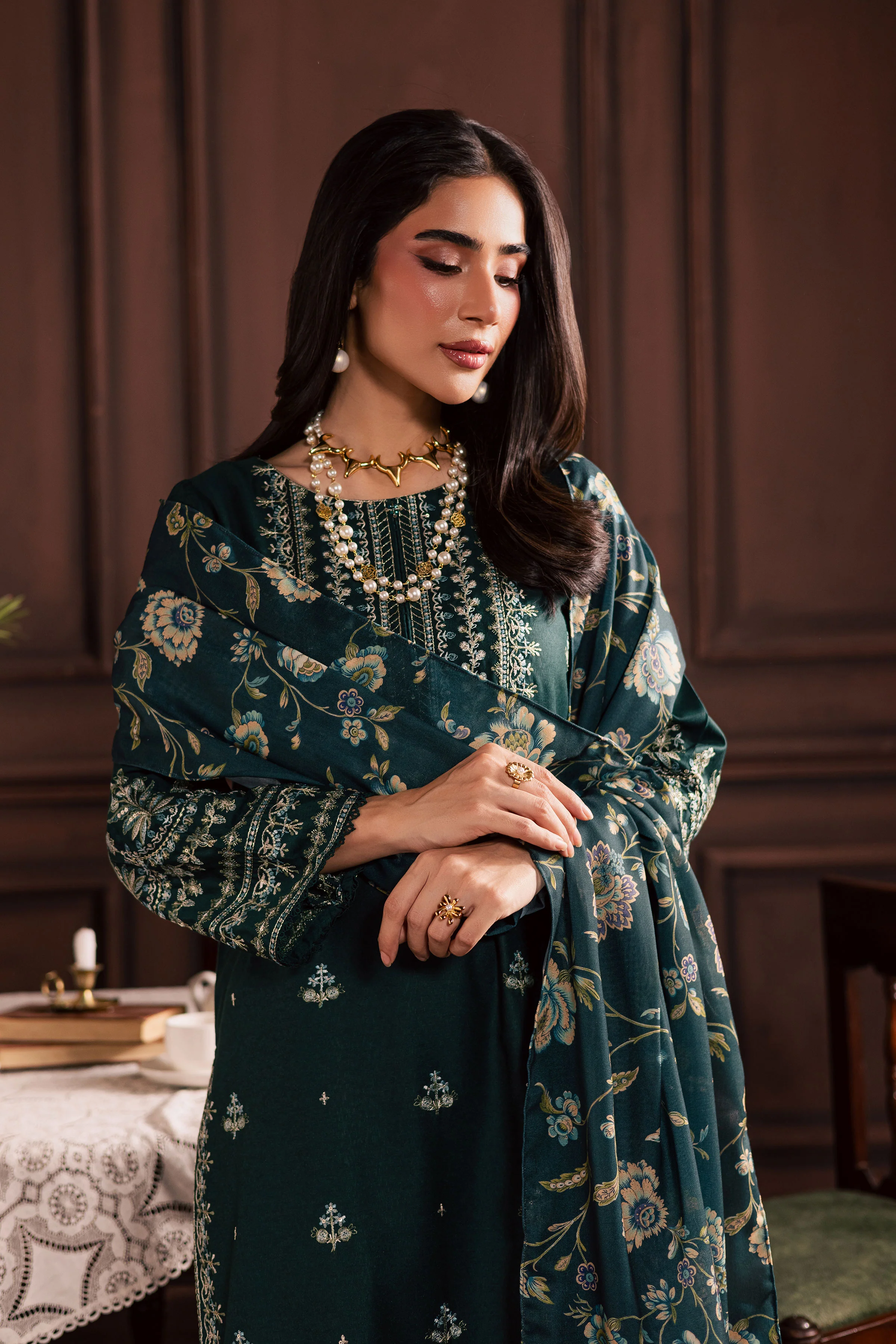 Queen Bee 3Pc - Embroidered Khaddar Dress - Image 8