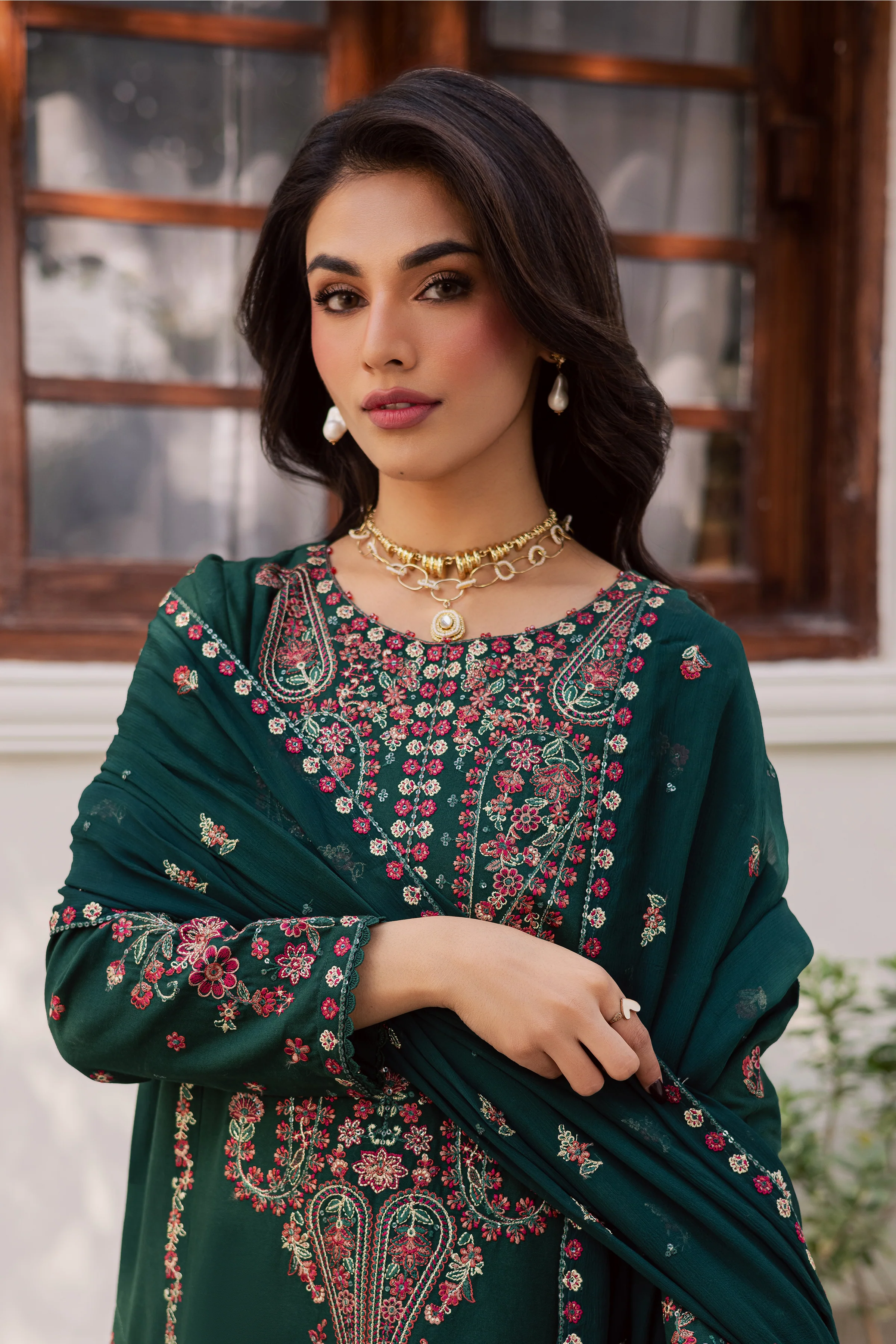 Rain 3Pc - Embroidered Khaddar Dress - Image 2