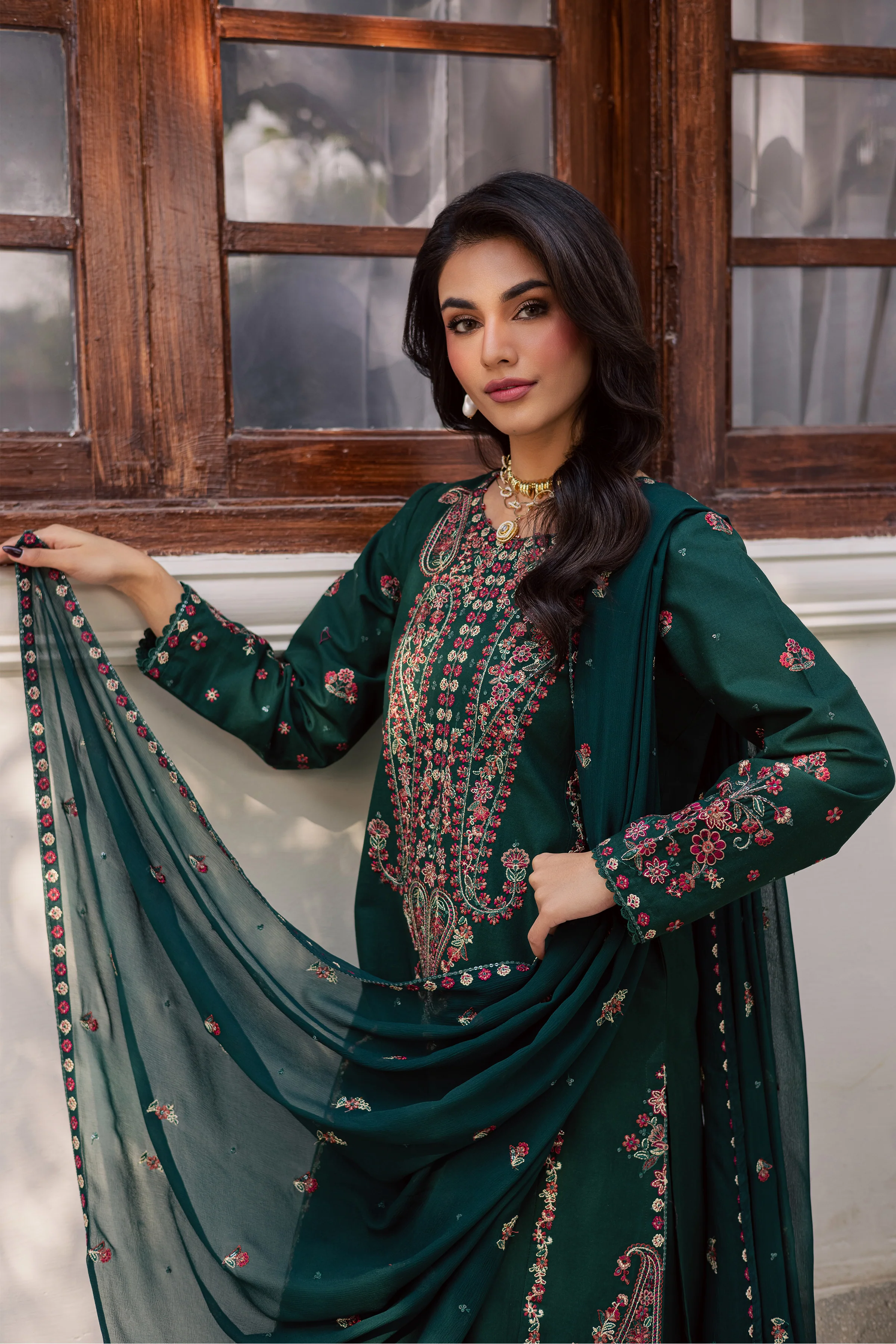 Rain 3Pc - Embroidered Khaddar Dress - Image 4