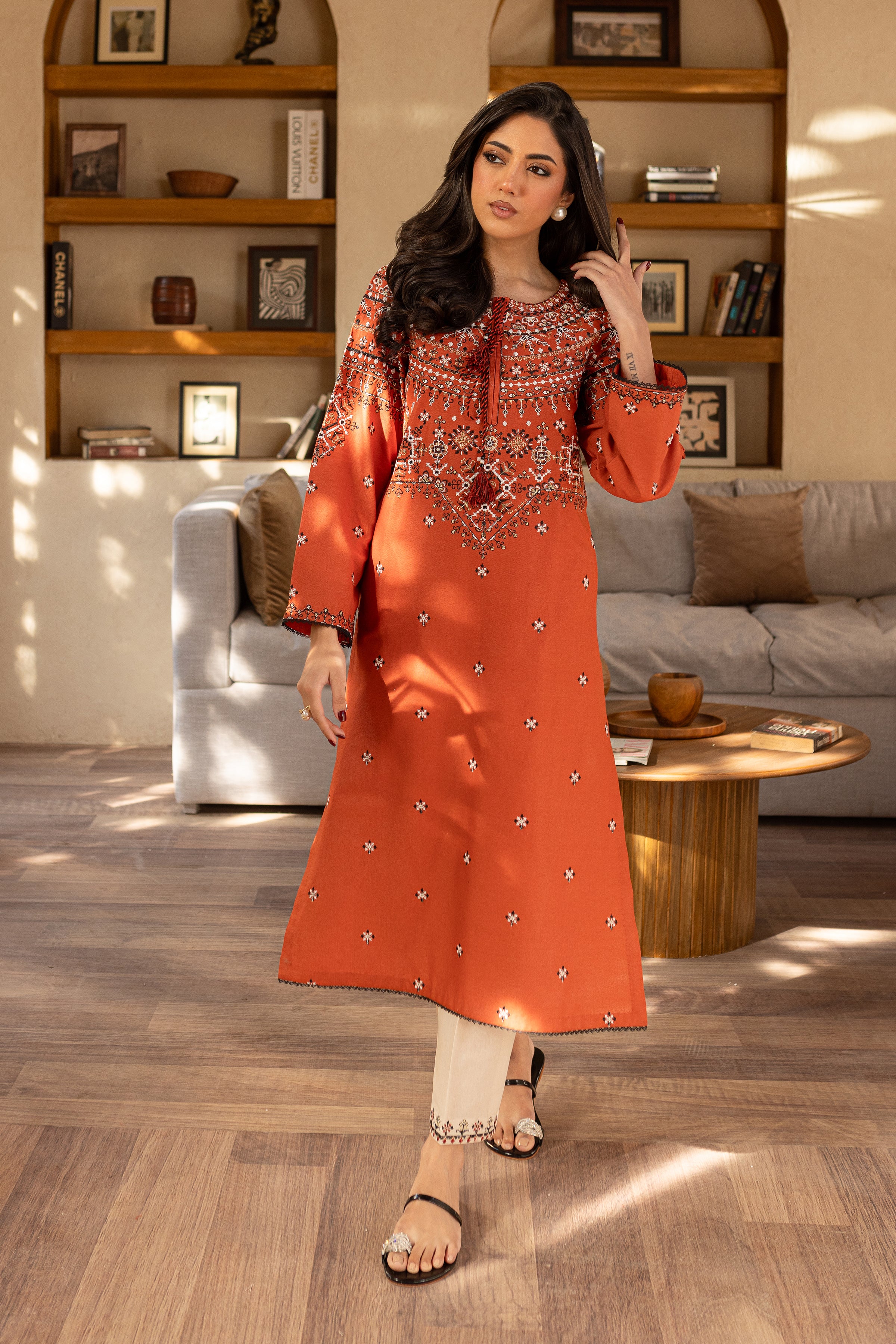 Royal Rust 2Pc - Embroidered Khaddar Dress - Image 4