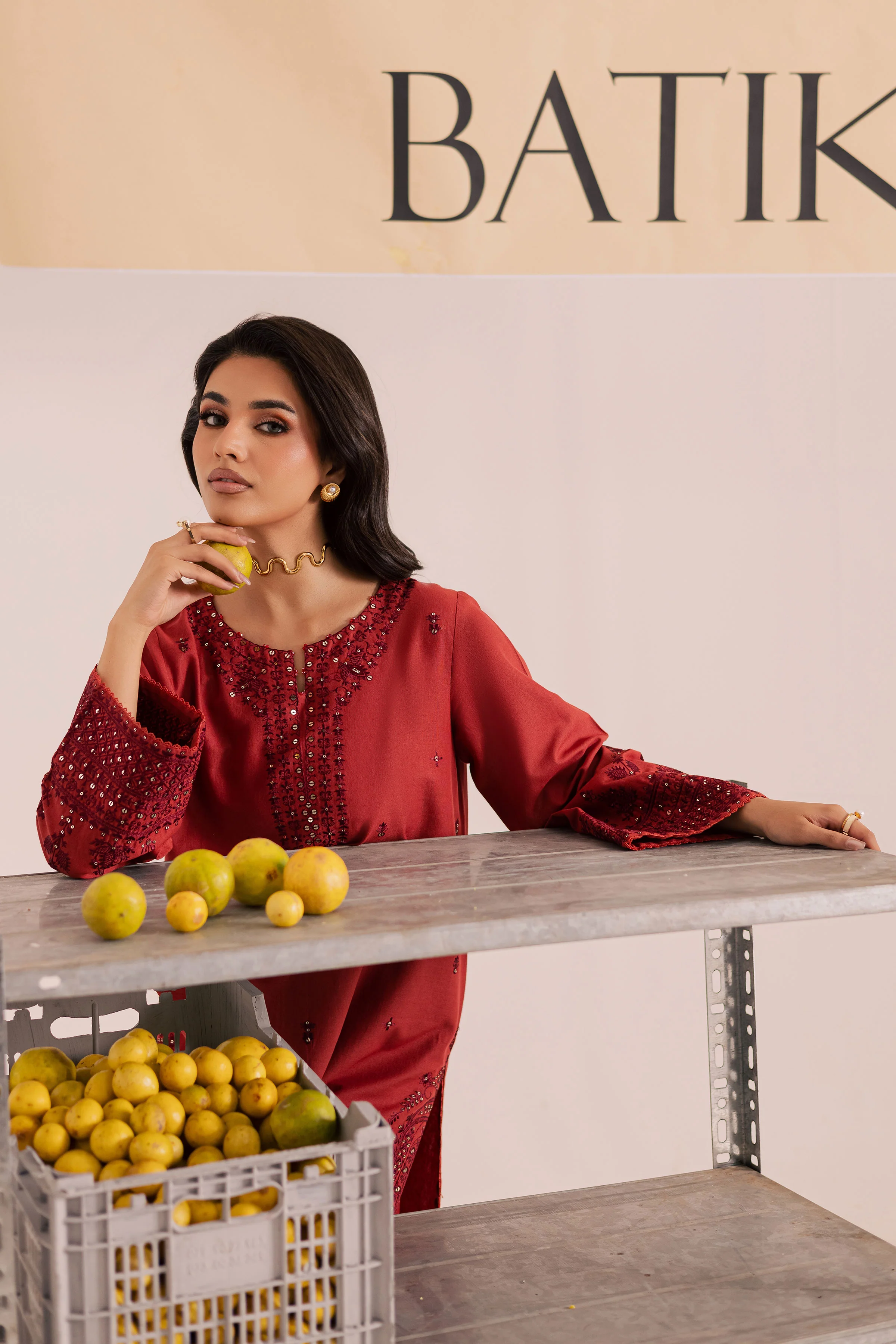Rust Dazy 2Pc - Embroidered Khaddar Dress - Image 2
