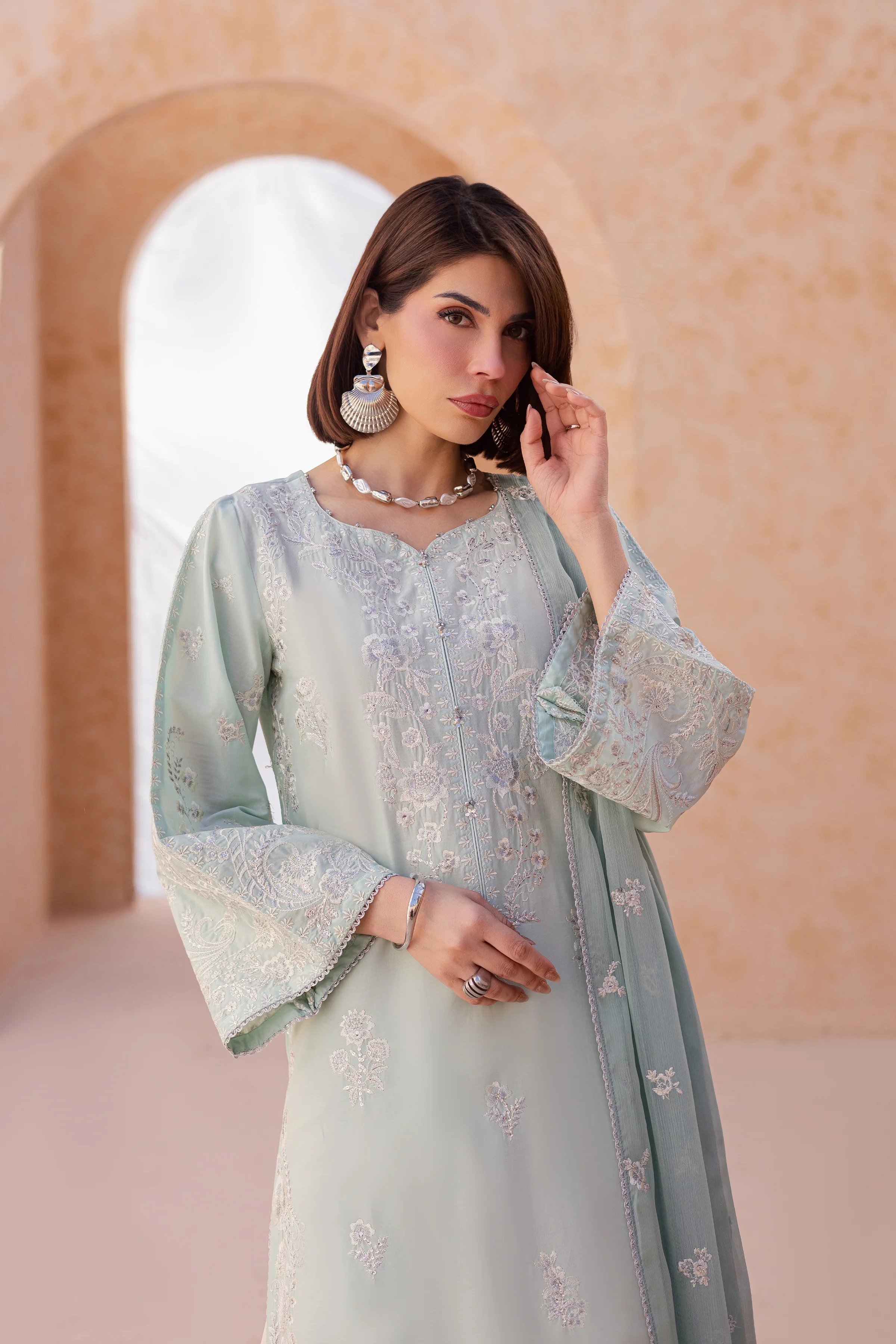 Sea Nahal 3Pc - Festive Embroidered Lawn - Image 6