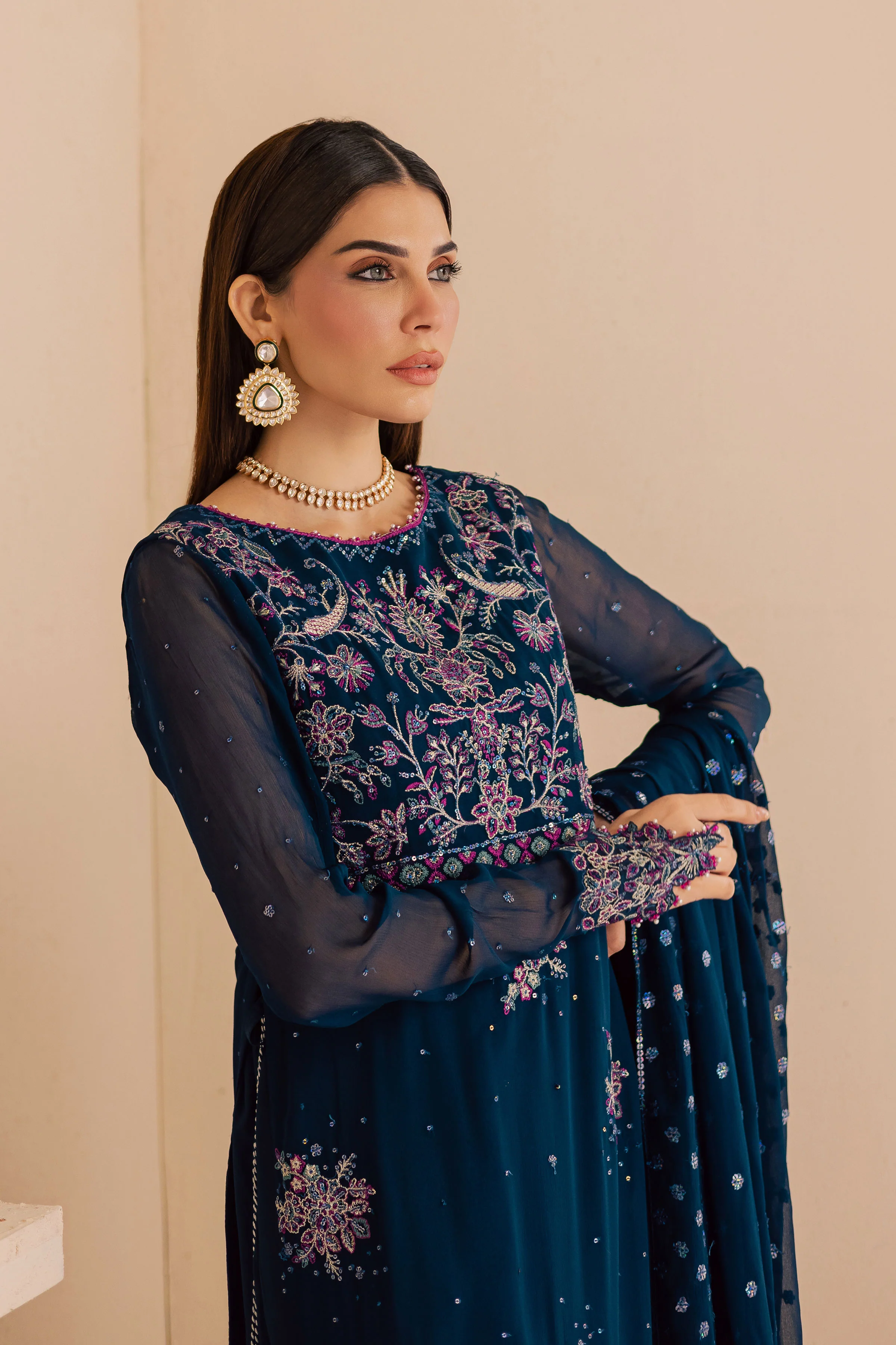 Sham e Falak 3Pc - Embroidered Luxe Pret - Image 4