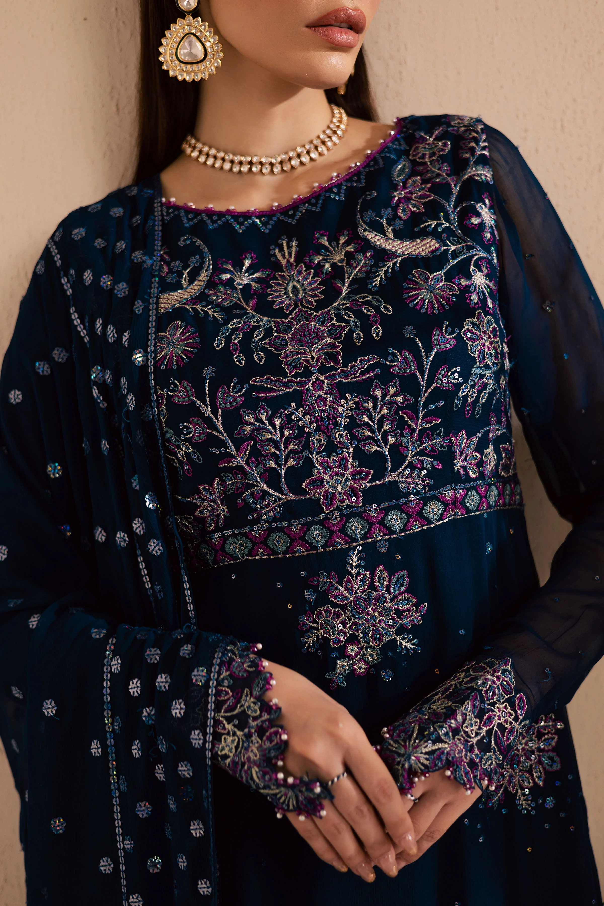 Sham e Falak 3Pc - Embroidered Luxe Pret - Image 7